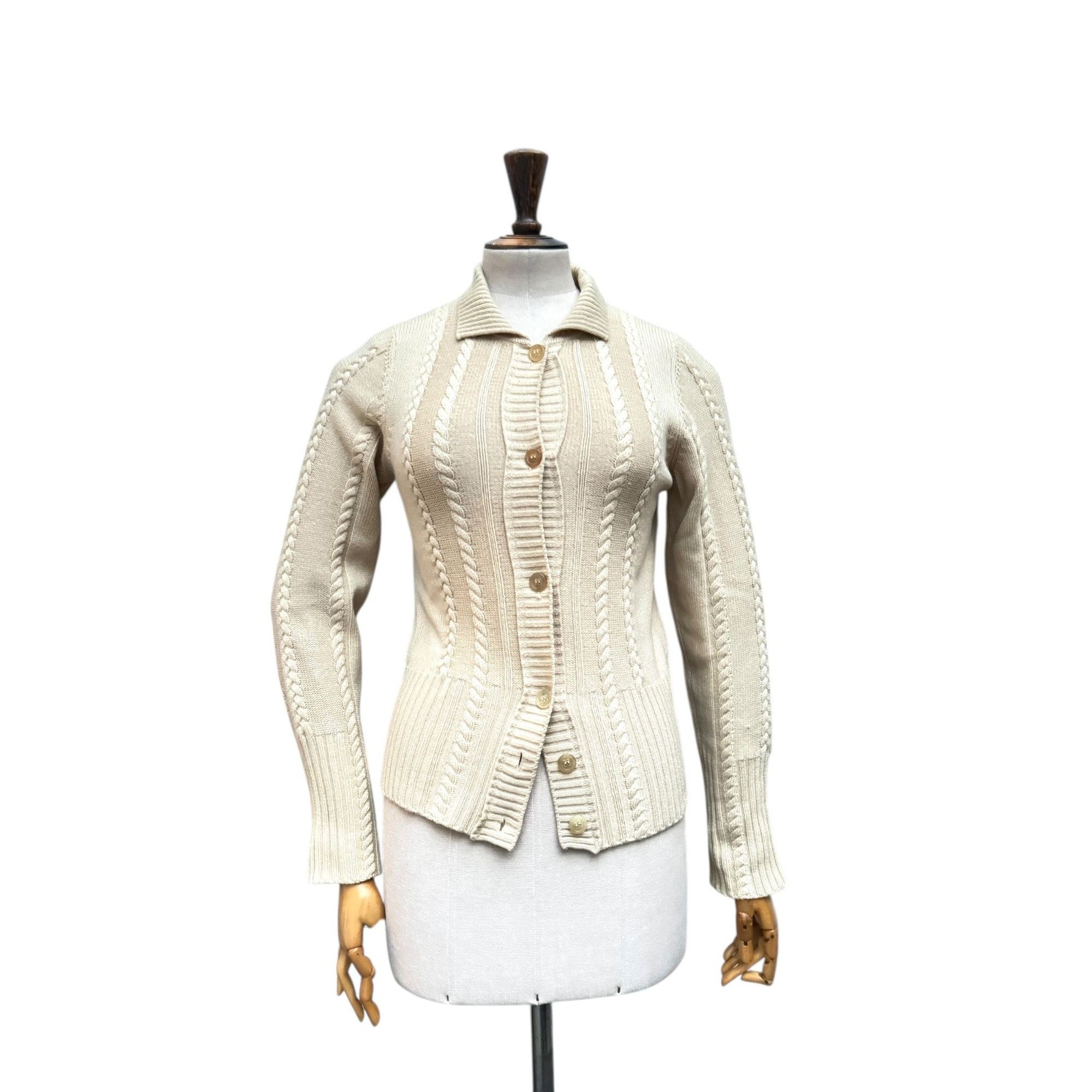 Jil Sander Beige Cashmere Cable Knit Cardigan Size S / US 4 / IT 40 - 1 Thumbnail