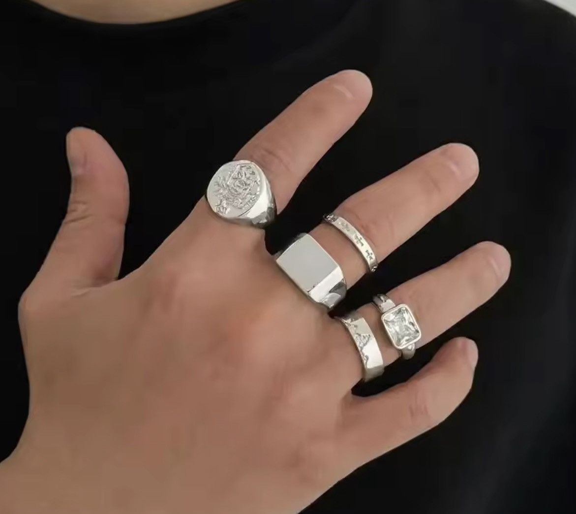 Jewelry 5Pcs/Set Punk Vintage Square Rhinestone Rings Size ONE SIZE - 2 Thumbnail