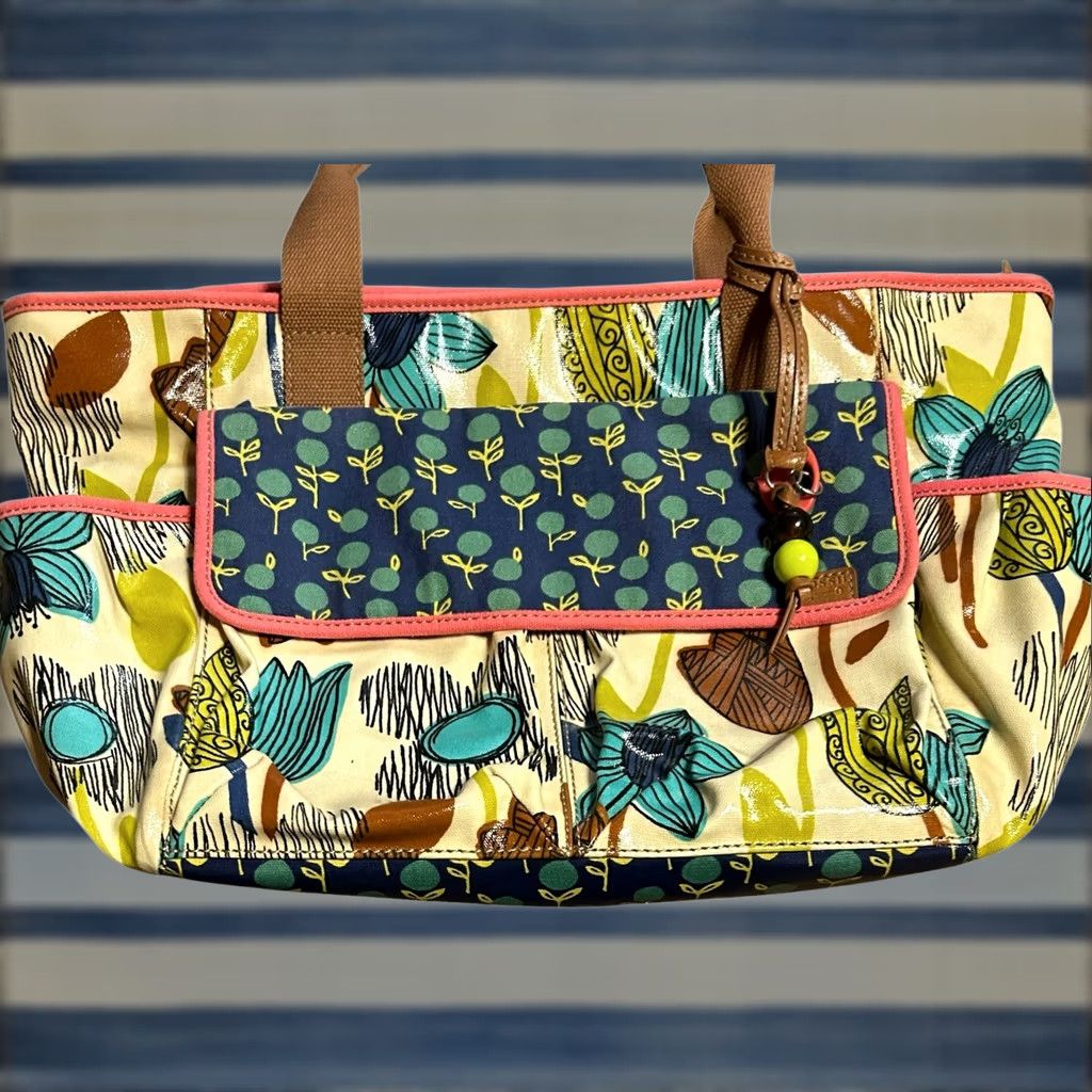 Fossil Fossil Key Per Diaper Bag XL Tote Coated Canvas Taupe Beige Leaf Flower Women's Tote, Floral, Boho, Classic, Colorful Size L / US 10 / IT 46 - 1 Thumbnail