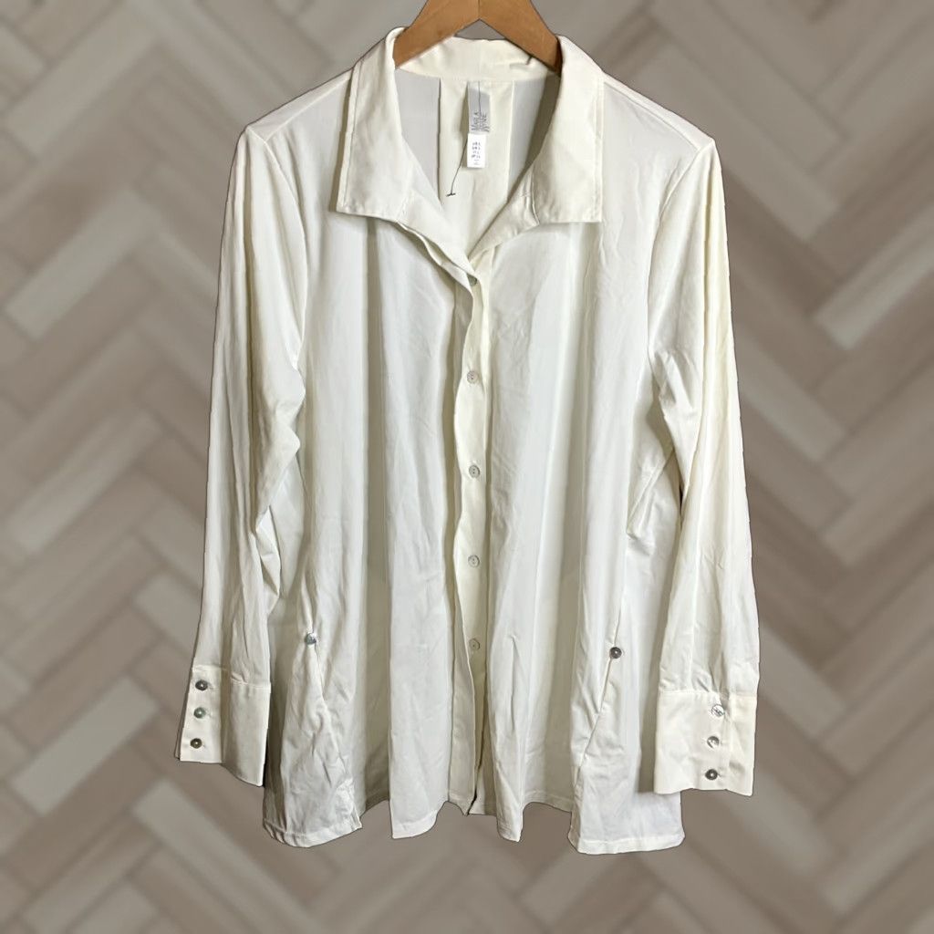 Vintage Marla Wynne Shirt Womens L White Stretch Long Sleeve Collared Button Up Shirt Size L / US 10 / IT 46 - 1 Thumbnail