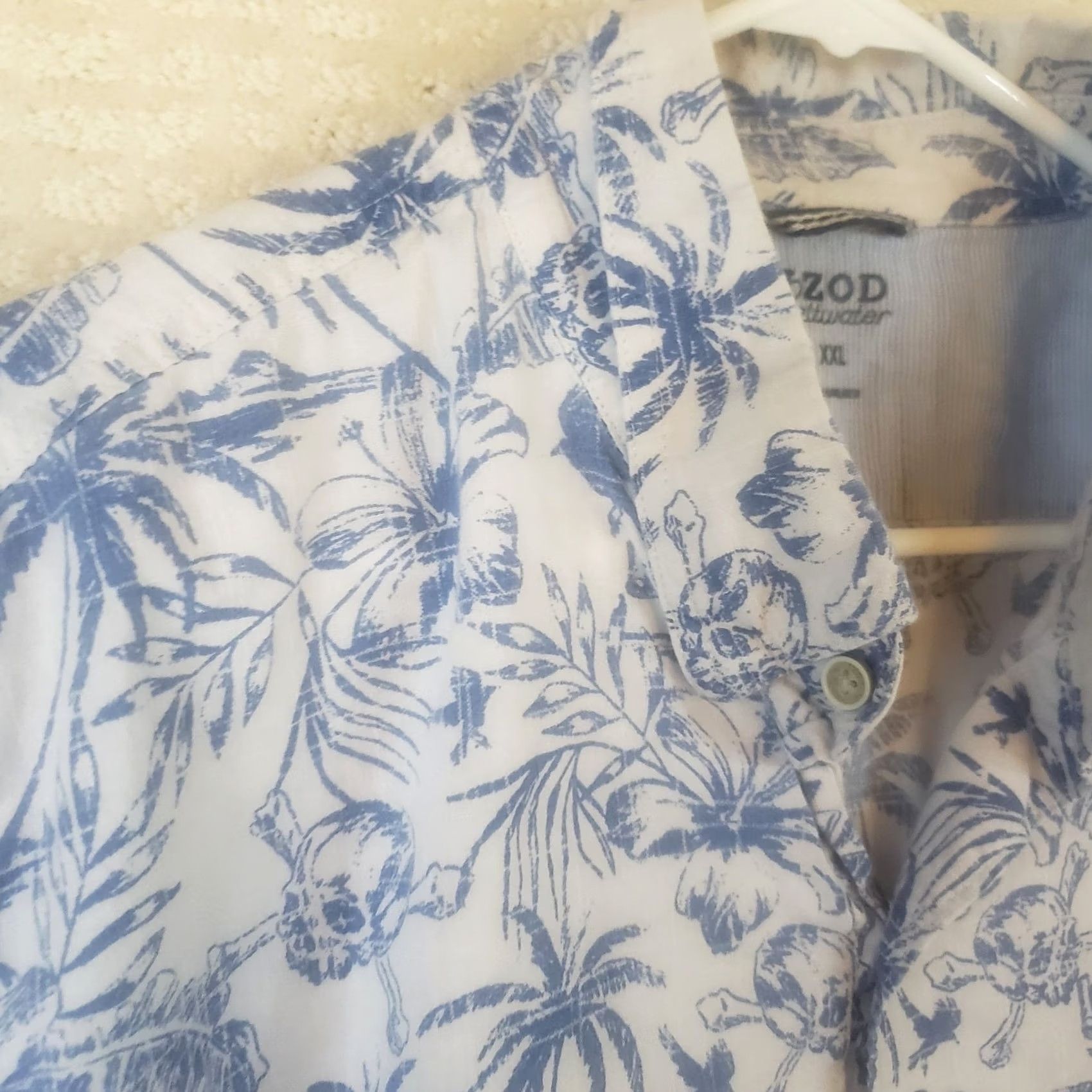 Izod IZOD Saltwater Blue Floral Print Short Sleeve Cotton Button-Up Shirt Men's 2XL Size US XXL / EU 58 / 5 - 5 Thumbnail