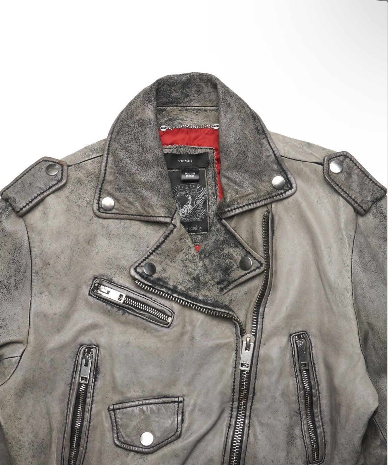 Diesel Mid 2010s Diesel Gray Leather Moto Jacket Size S / US 4 / IT 40 - 4 Thumbnail