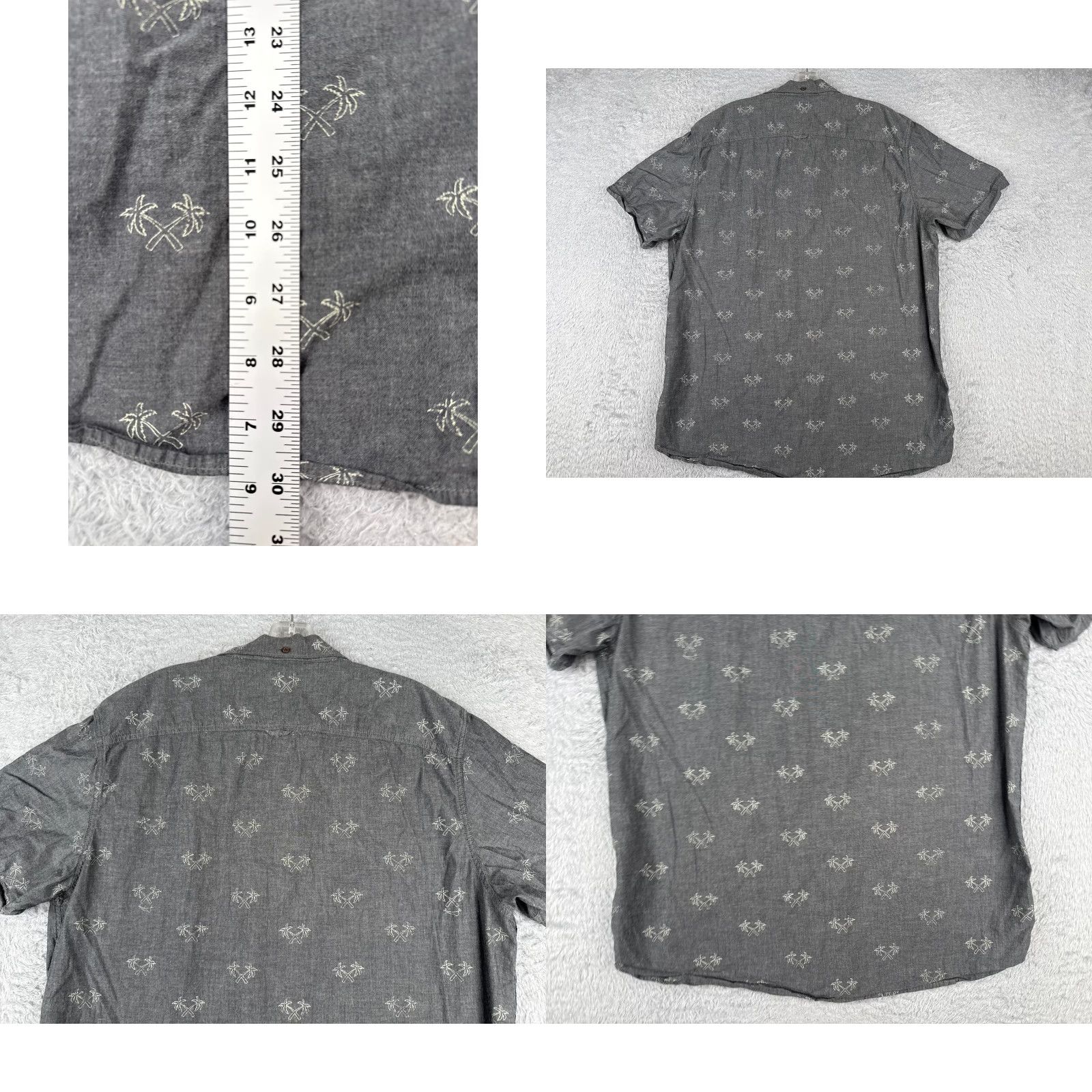 REEF Reef Button-Up Shirt Men XL Gray Palm Trees Hawaiian Aloha Beach Solid Short Sleeve Casual, Travel, Workwear Mens Size US XL / EU 56 / 4 - 9 Thumbnail