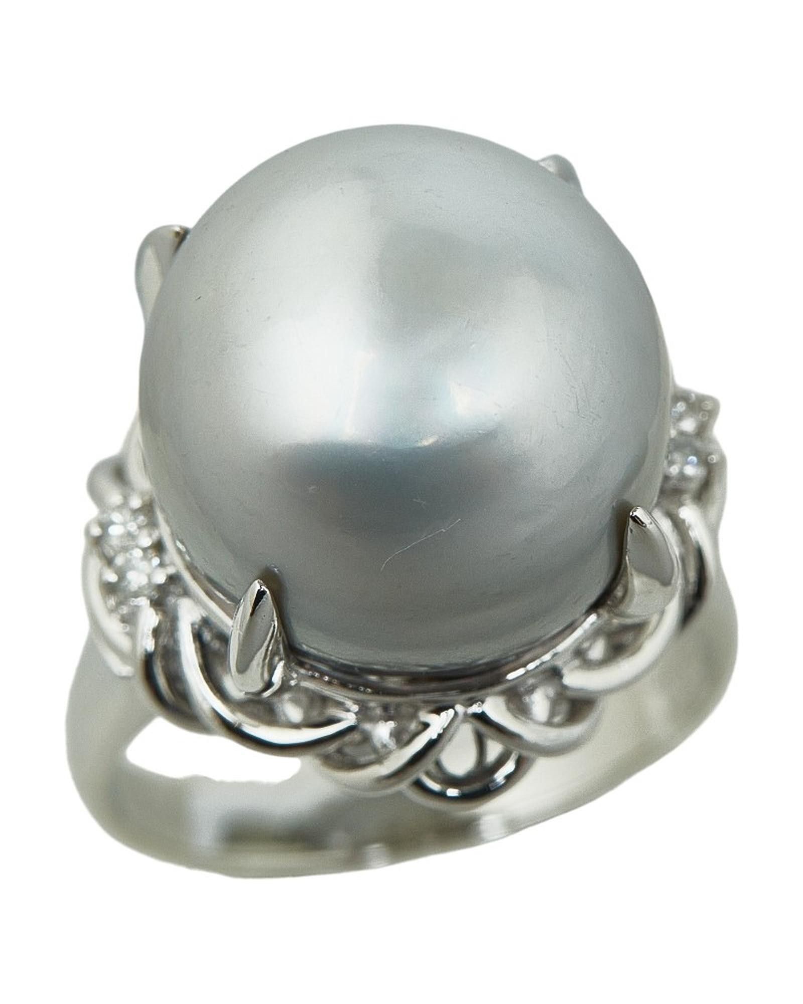 image of Platinum Diamond Pearl Ring in Silver, Women's