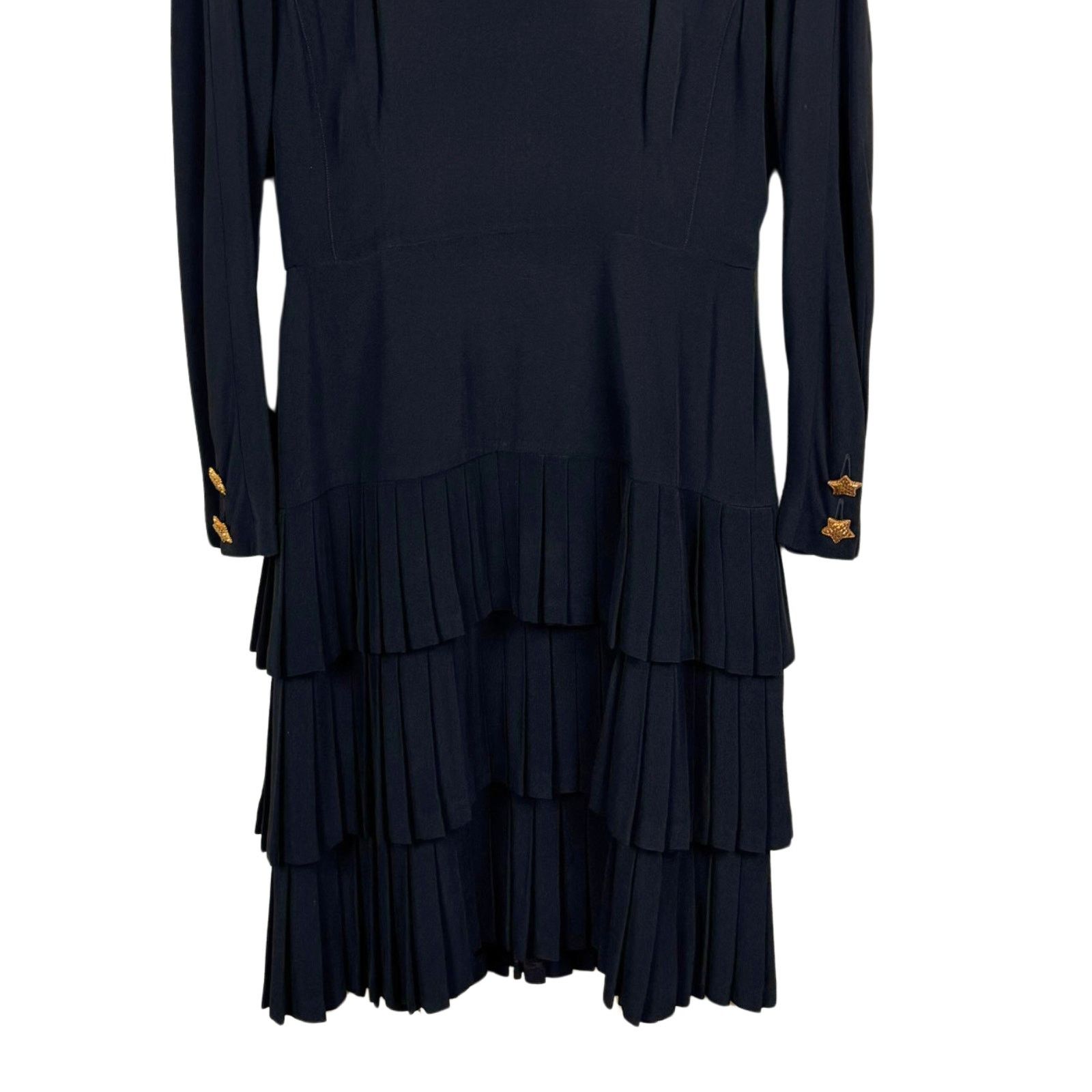 Escada Escada Vintage Black Gold Star Buttons Dress 1980s Size 40 Size M / US 6-8 / IT 42-44 - 3 Thumbnail