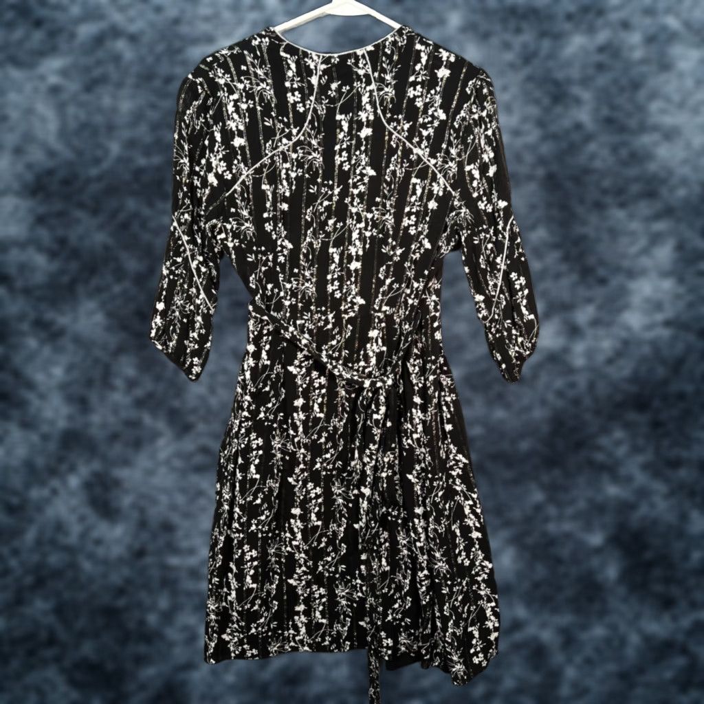 ba&sh ba&sh Dress Woman Wrap Dress Midi Floral Print Black & White V-Neck 3/4 Sleeve Adult Womens 2 Regular Size Spring Summer Fall Casual Womens Size XS / US 0-2 / IT 36-38 - 1 Thumbnail