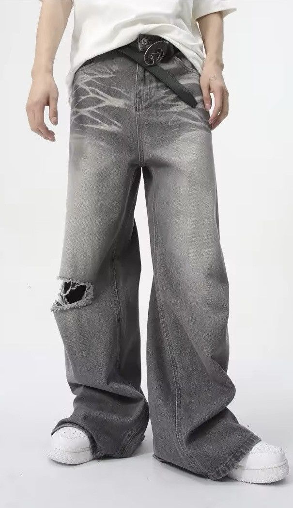 Designer × Vintage Retro Hole Washed Wide Leg Jeans Pants y2k Size US 30 / EU 46 - 3 Thumbnail