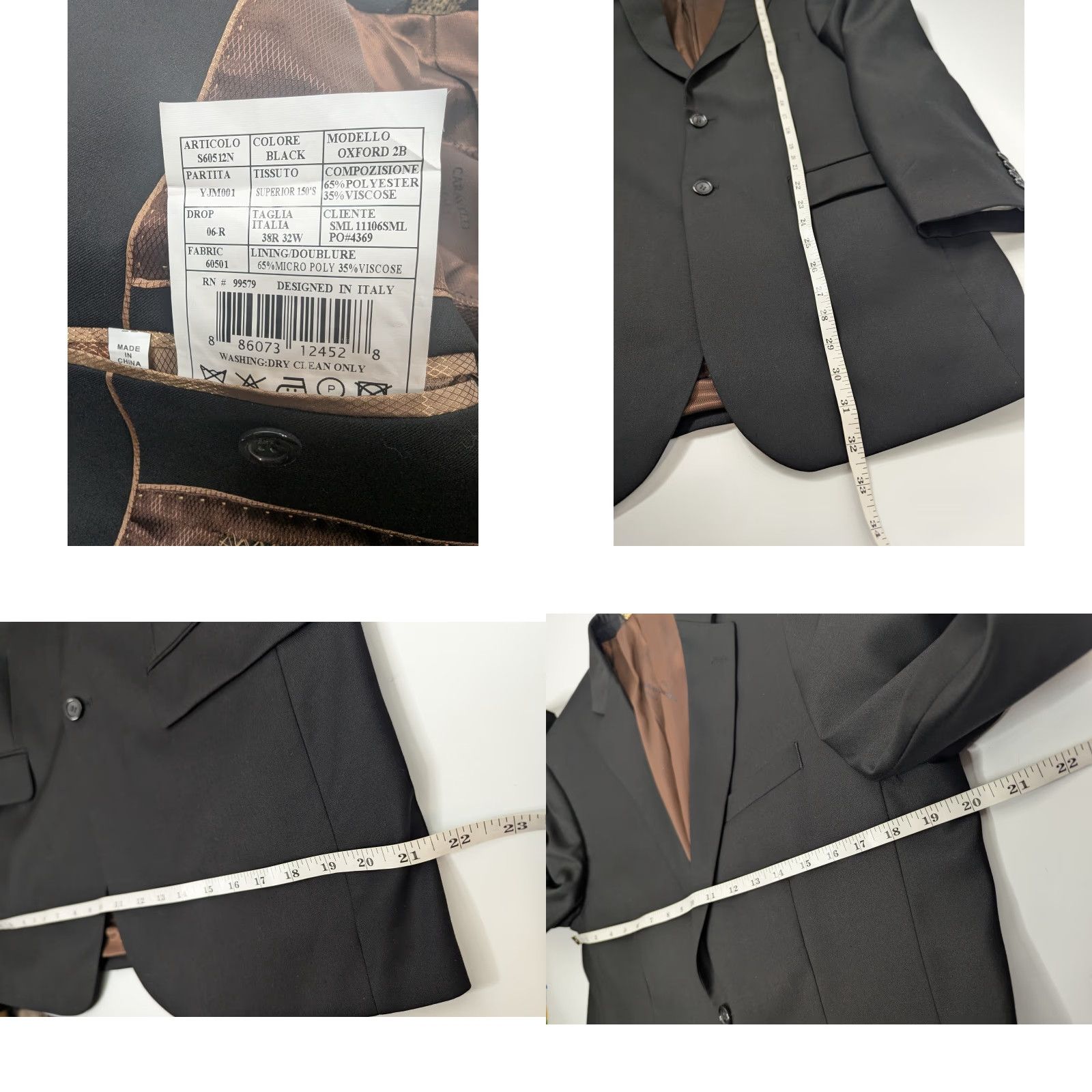 Vintage Caravelli Blazer Men’s Size 38 Regular Notch Lapel Black Oxford 2-Button Single-Breasted Business Casual Formal Wedding Jacket Size 38R - 8 Thumbnail