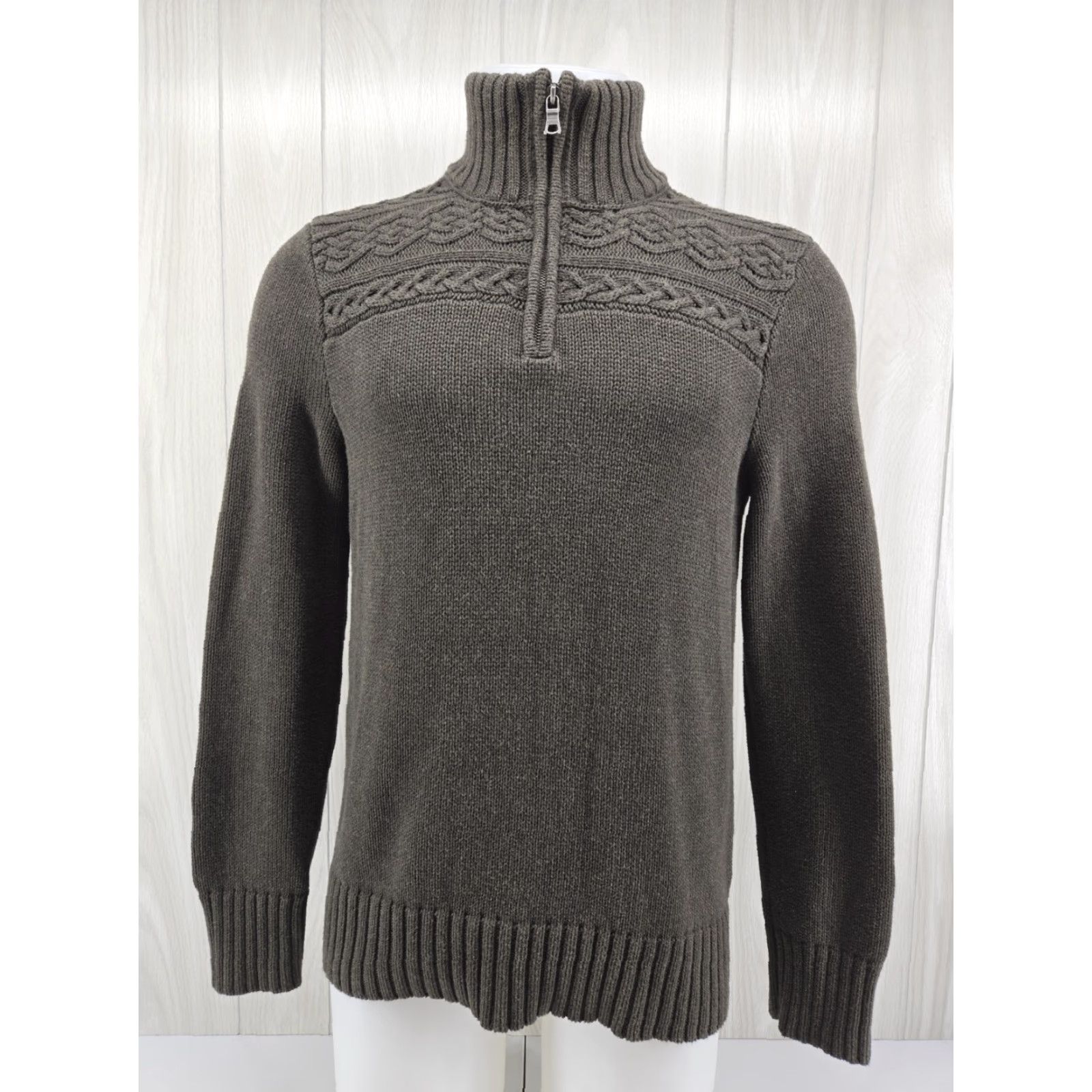 Banana Republic Banana Republic Sweater Pullover 1/4 Zip Mens Medium Green Mock Neck Cable Knit Knitwear Holiday Casual Business Size US M / EU 48-50 / 2 - 2 Thumbnail