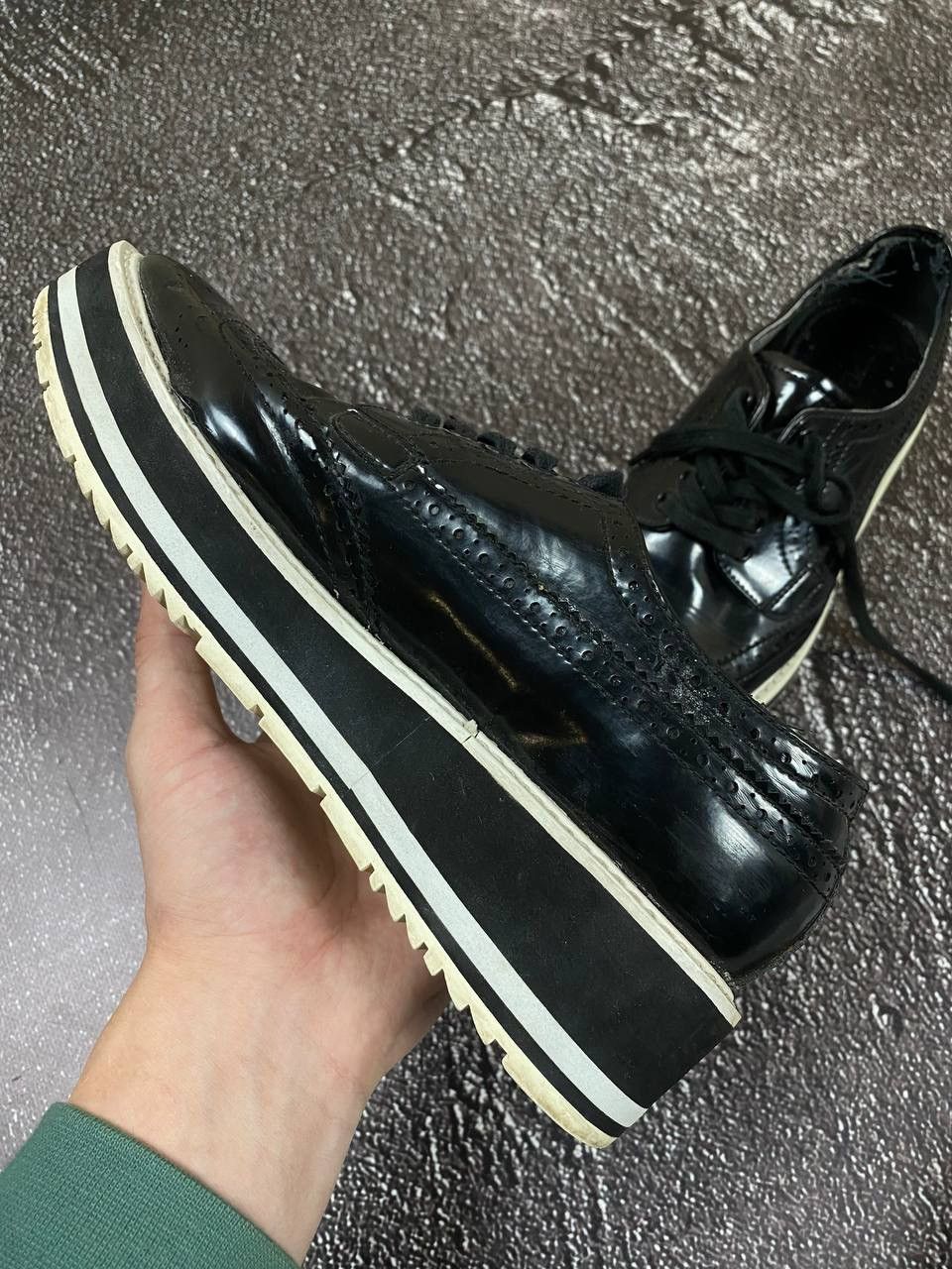 Prada × Vintage Vintage Prada Brogue Patent Leather Platform Derby Sneakers Size US 5 / EU 37 - 4 Thumbnail