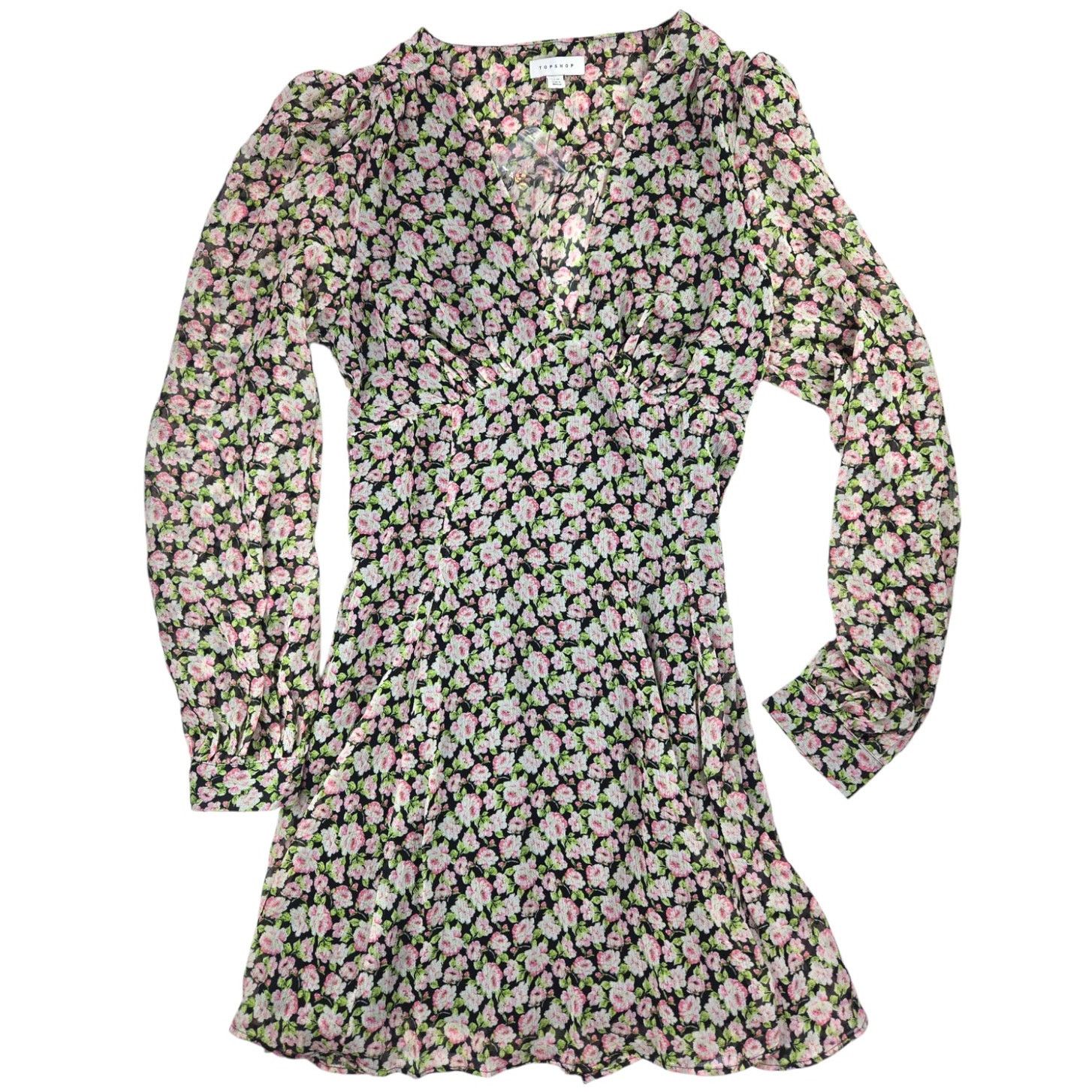 Topshop Topshop | V-Neck Mini Dress in Ditsy Vintage Rose | Size 12 Size XL / US 12-14 / IT 48-50 - 5 Thumbnail