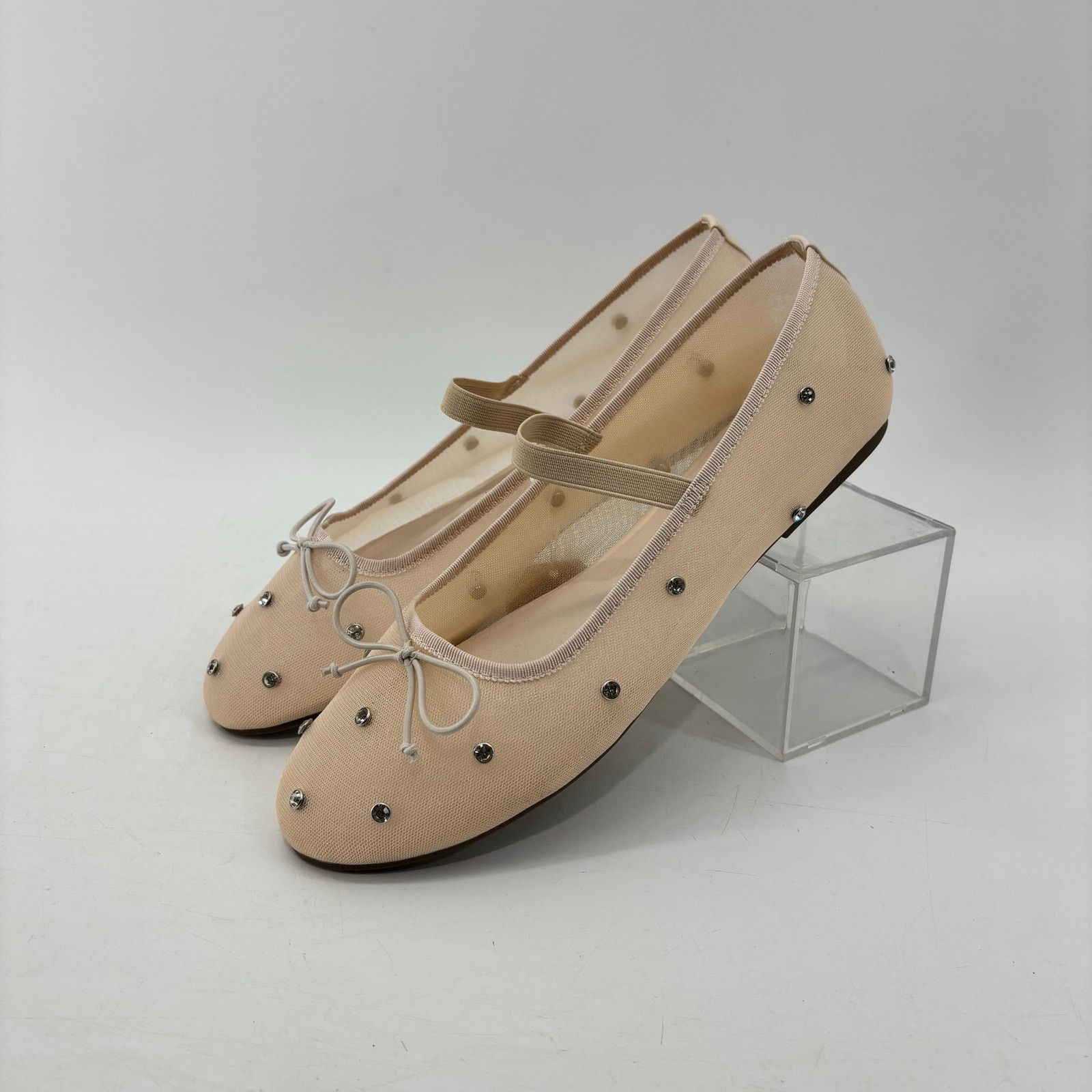 Other Project Cloud Amity Nude Rhinestone Ballet Flats Mesh Bow Size US 11 / IT 41 - 13 Thumbnail