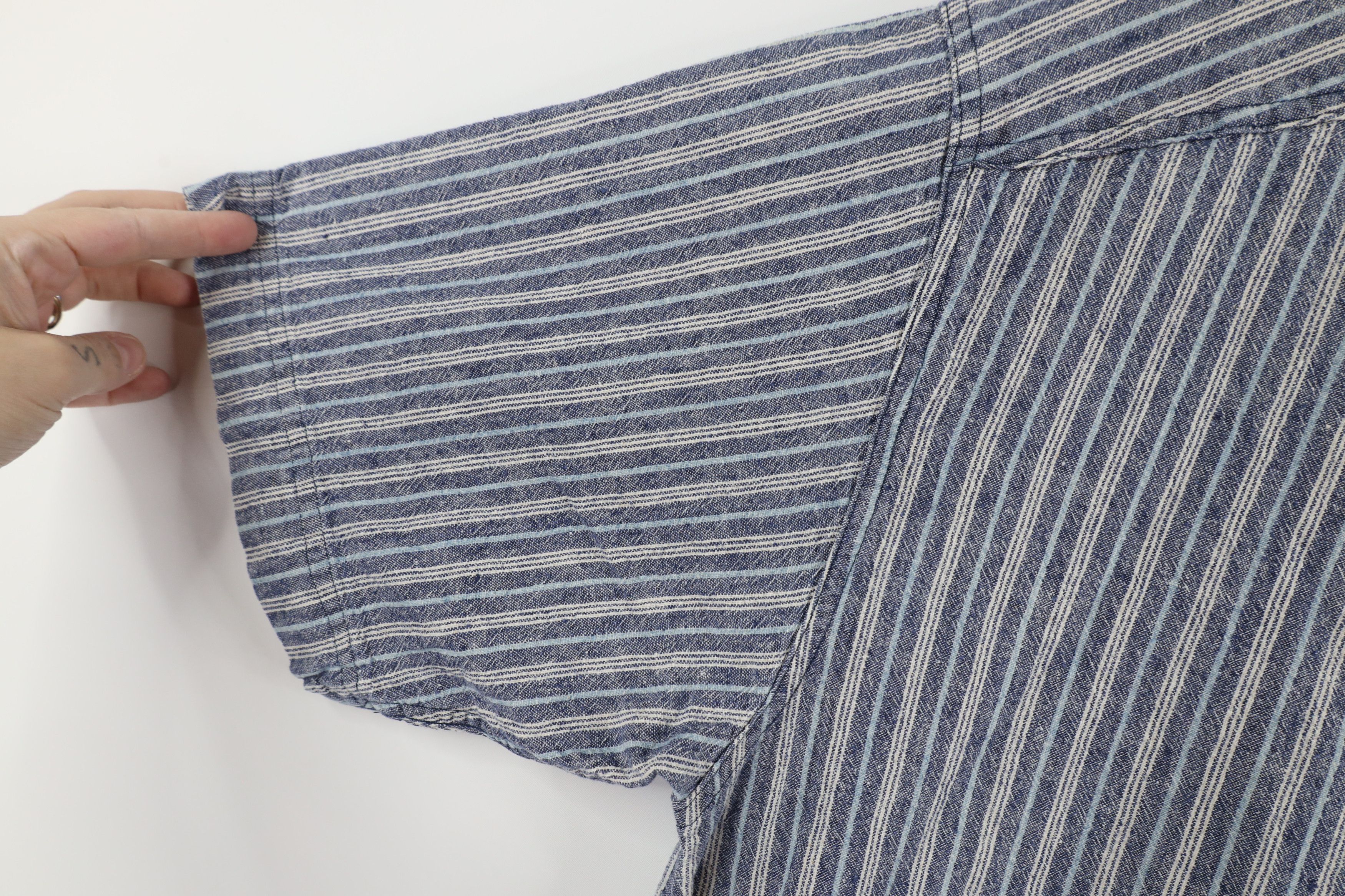 Vintage Vintage 90s Streetwear Striped Band Collar Button Shirt Size US L / EU 52-54 / 3 - 6 Thumbnail