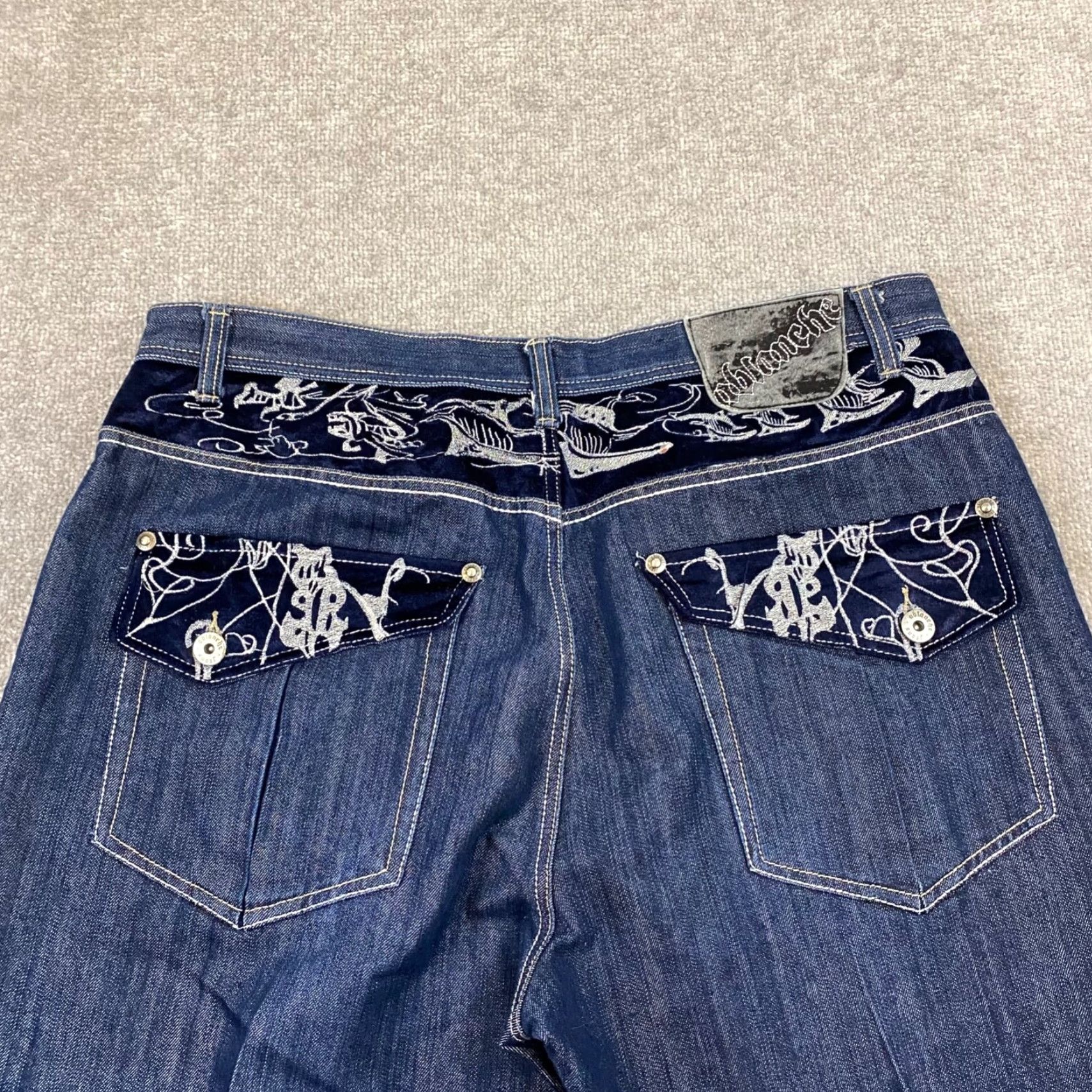 Vintage VINTAGE Ablanche Jeans Men 42x24 Blue Dark Wash Hemmed Denim Pants Skater Baggy Wide Y2K Size US 42 / EU 58 - 2 Thumbnail