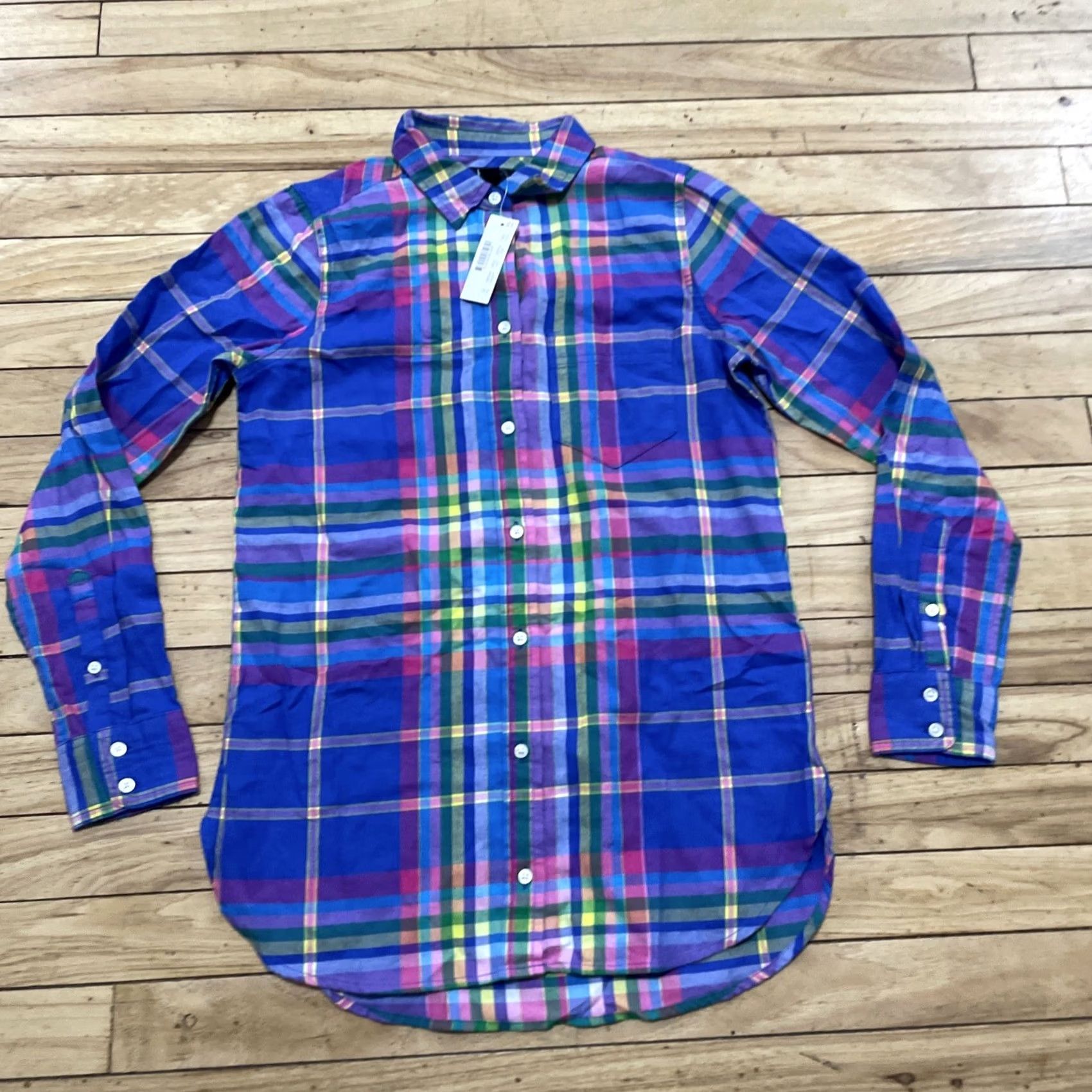 J.Crew J.CREW Plaid Flannel Women 00 Button-Up Shirt Multicolor Y2K Madras Blue Pink AU255 NWT Size XXS / US 00 / IT 34 - 2 Thumbnail