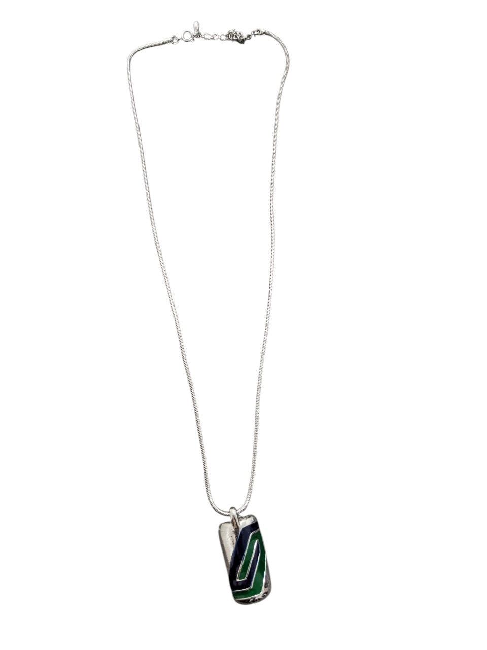 Vintage SILVER COATED NECKLACE WITH RECTANGULAR ABSTRACT PENDANT Size ONE SIZE - 1 Thumbnail