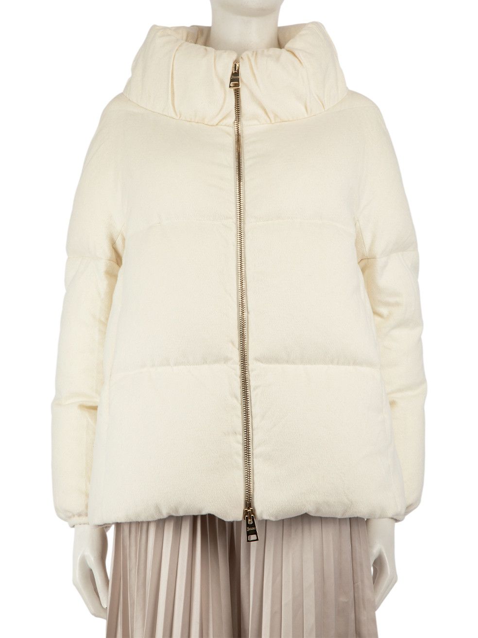 image of Herno Cream Quilted Puffer Zip Jacket in Ecru, Women's (Size Medium)