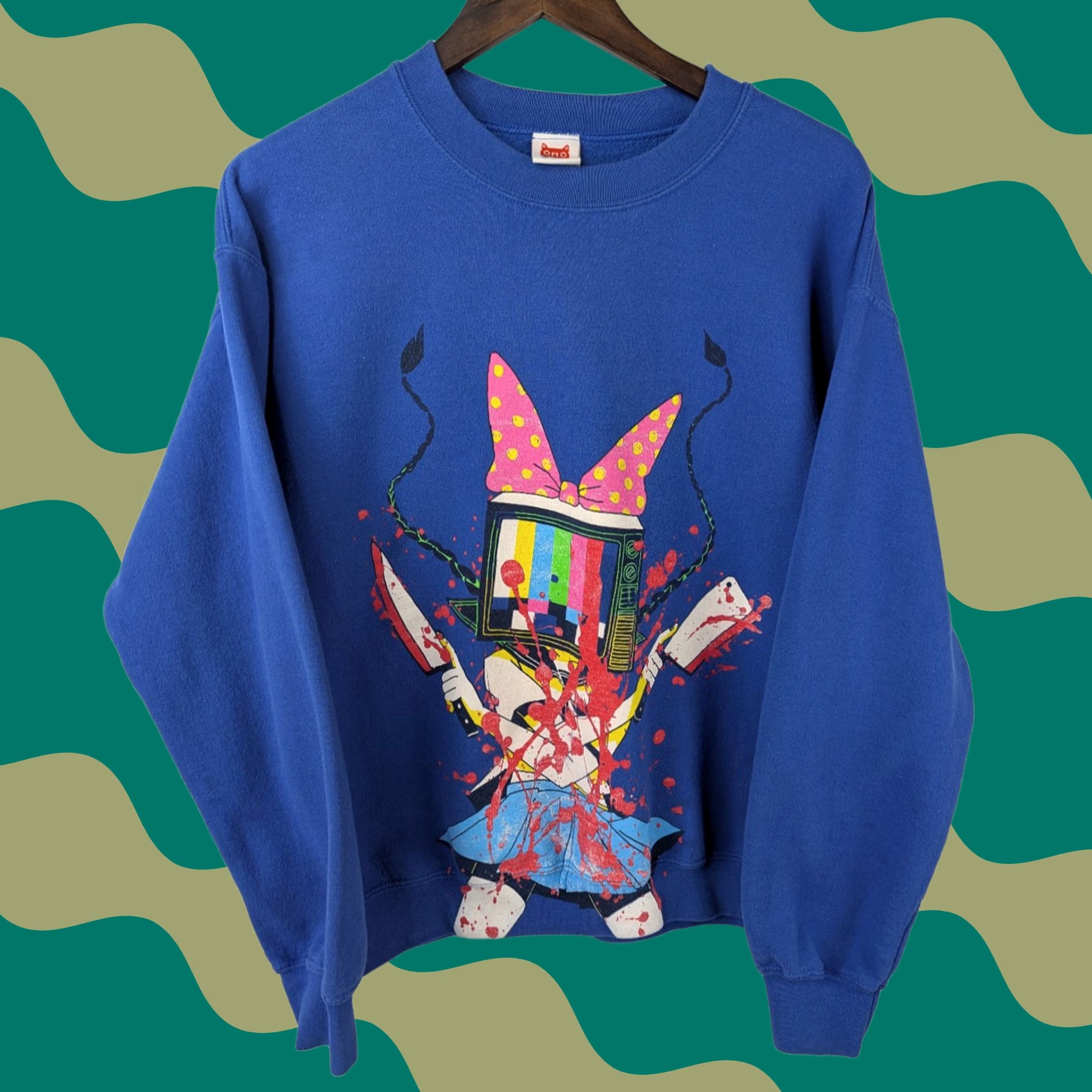 OMOCAT Omori Omocat TV Girl Sweatshirt Medium Blue Bloody Knife Anime Limited Edition Pullover Crew Neck Womens Size M / US 6-8 / IT 42-44 - 1 Thumbnail