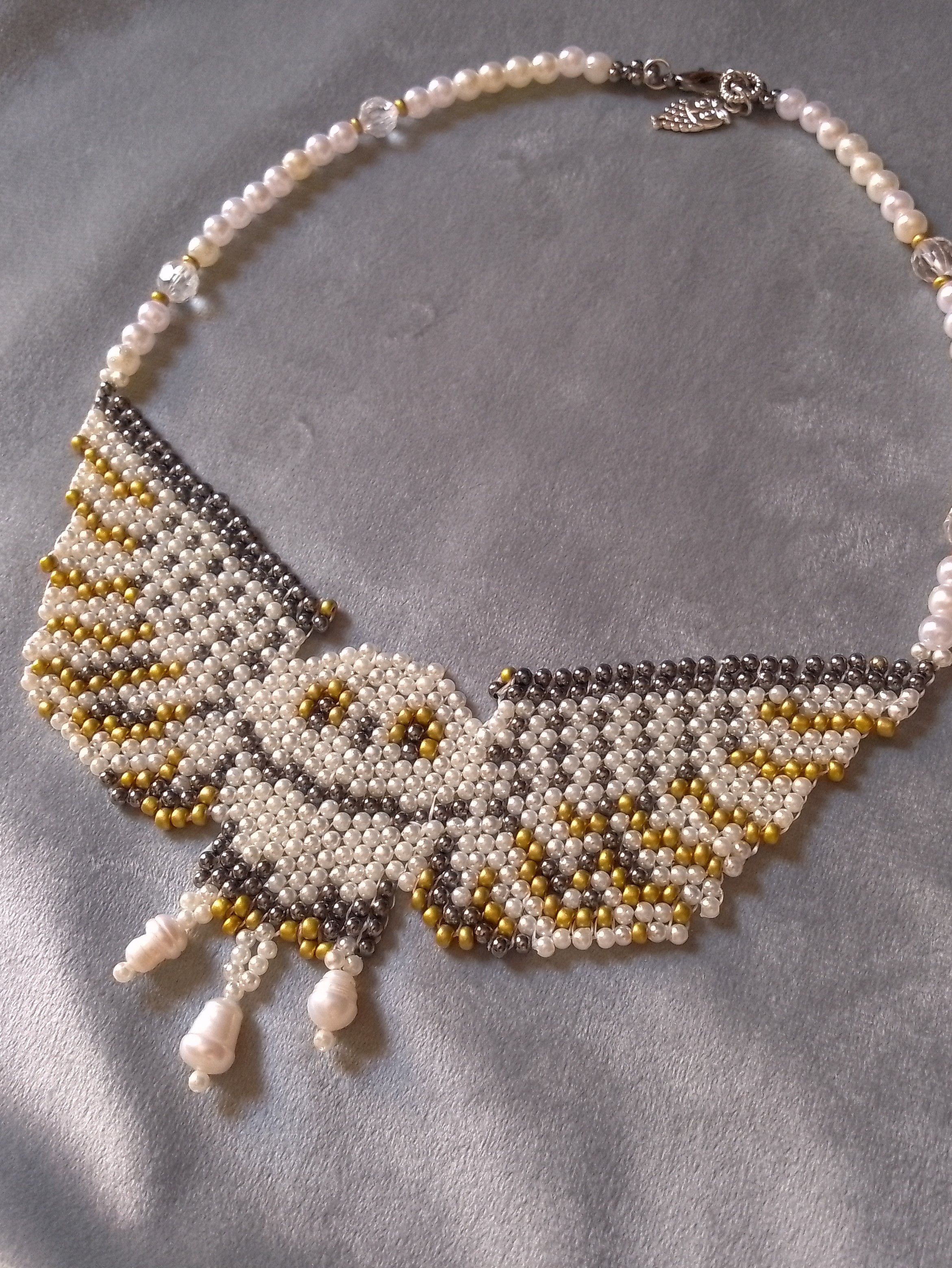 Handmade Choker Necklace Owl shaped with Freshwater pearls Size ONE SIZE - 8 Thumbnail