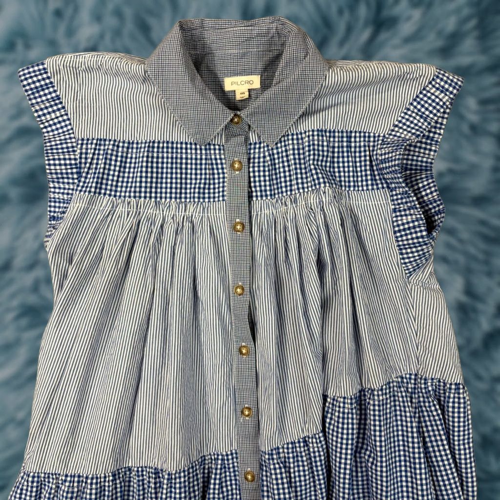 Vintage Pilcro Mini Gingham Dress - Blue White Cotton Tiered XS Size XXS / US 00 / IT 34 - 1 Thumbnail