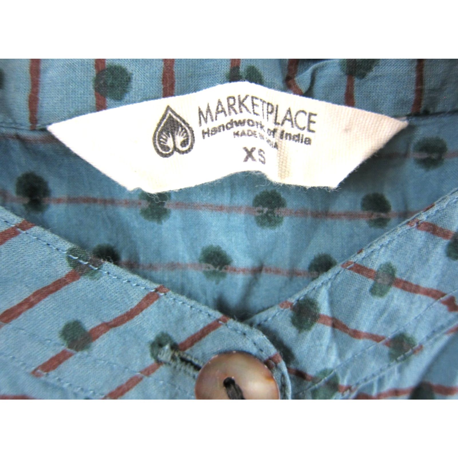 Market Market Place Handwork India Green Tunic Dress XS 3/4 Sleeve Pockets Floral Cotton Shirt Dress Womens Vintage? Size XS / US 0-2 / IT 36-38 - 4 Thumbnail