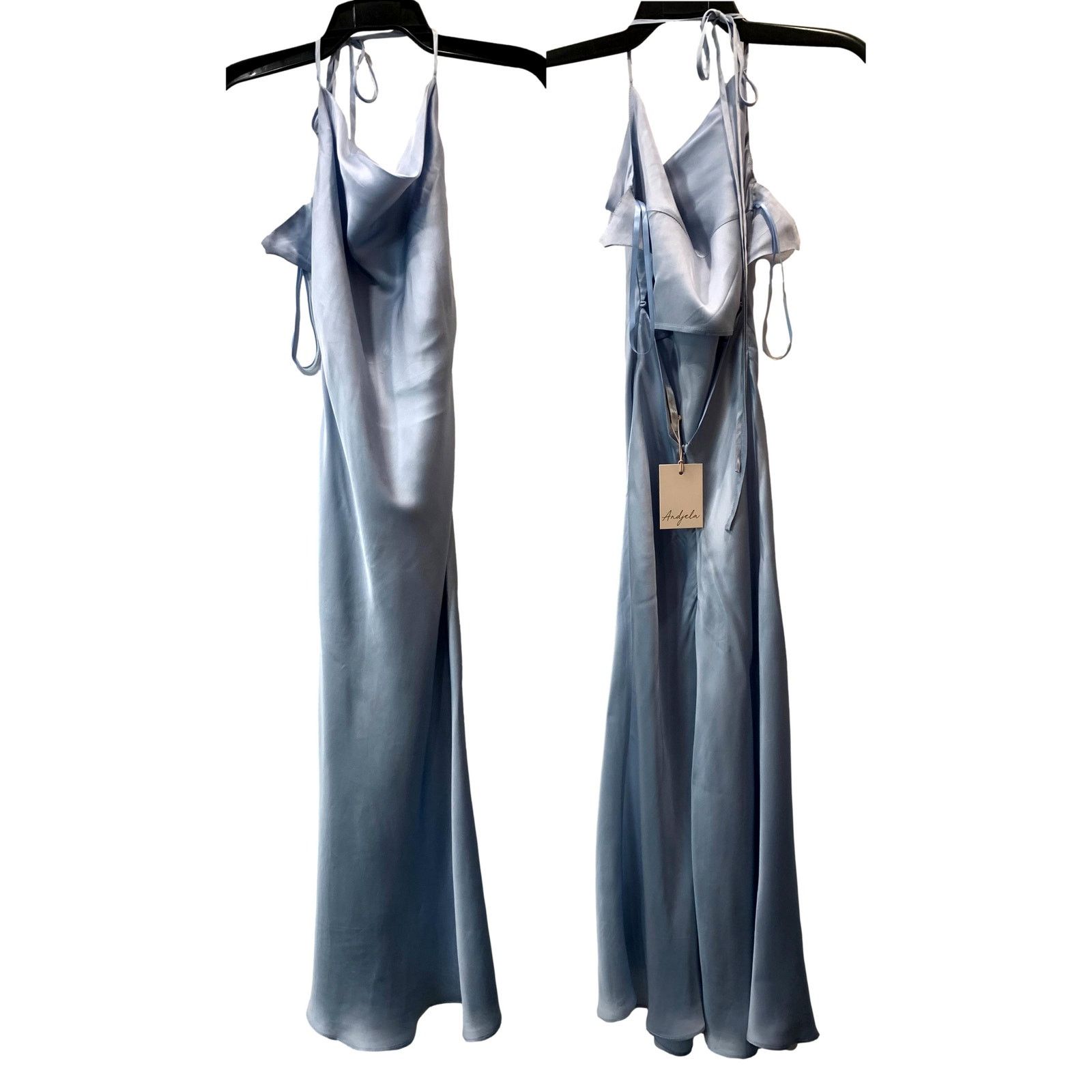 Other NWT Andjela "Kate" Icy Blue Satin Slip Open Back Midi Dress Size XS / US 0-2 / IT 36-38 - 11 Thumbnail