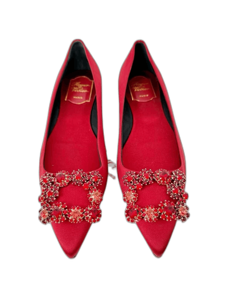 Roger Vivier Red Embellished Flat Shoes Size 37.5