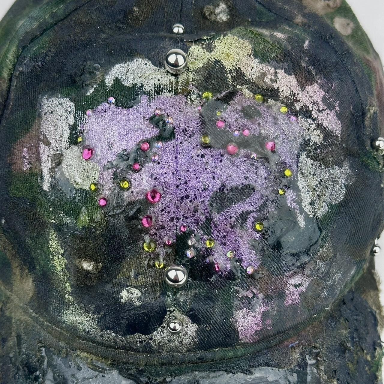 Other ASTROBOI* 'Rhinestone Camo' Green Distressed Hat Size ONE SIZE - 2 Thumbnail