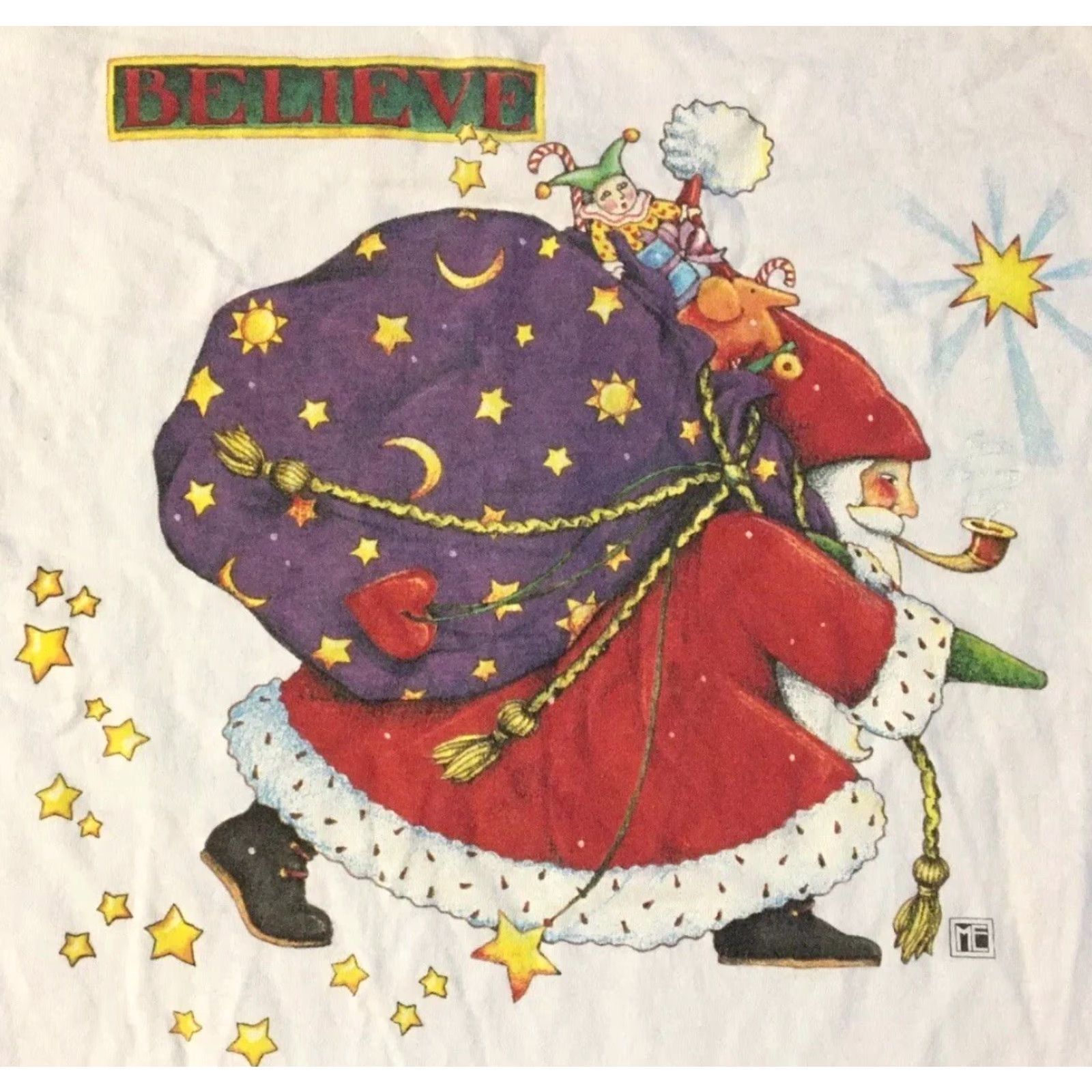 Vintage Vtg Mary Engelbreit Believe Shirt XL Christmas Santa Claus Art Funny Grunge 90s Size US XL / EU 56 / 4 - 3 Thumbnail
