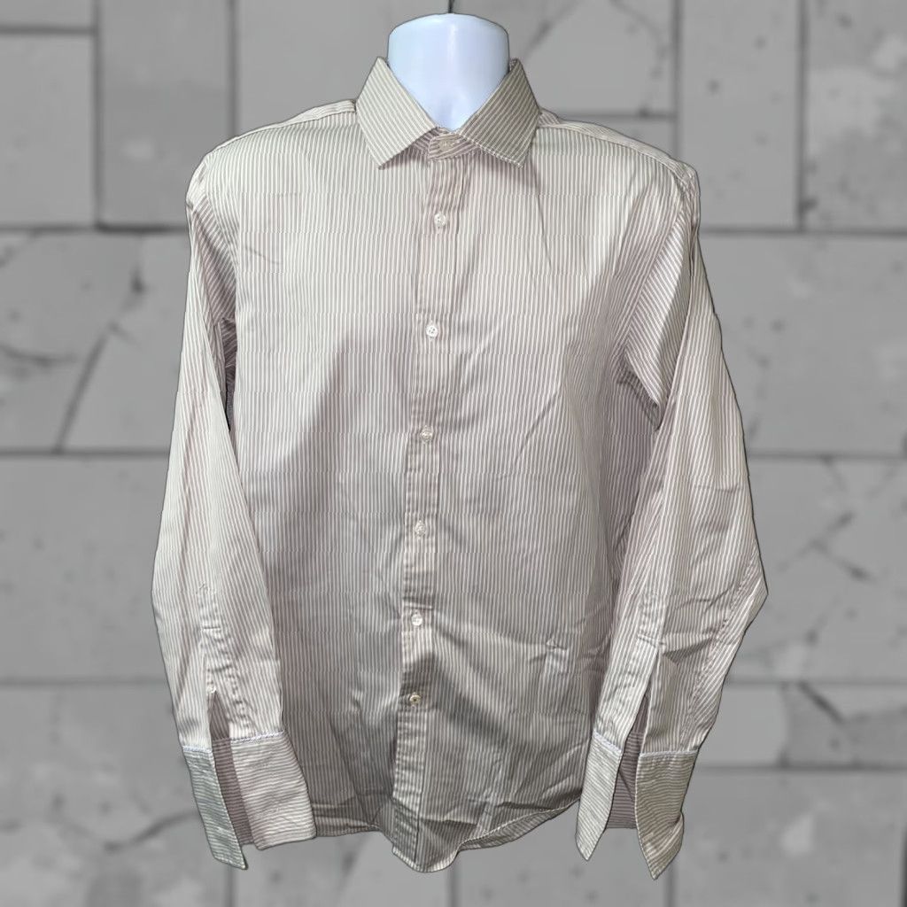 Vintage T.M Lewin Dress Shirt Mens Beige/Gray Striped Long Sleeve Button Front 16 1/2 Size Regular Fully Fitted Womens/N/A Size 42R - 1 Thumbnail