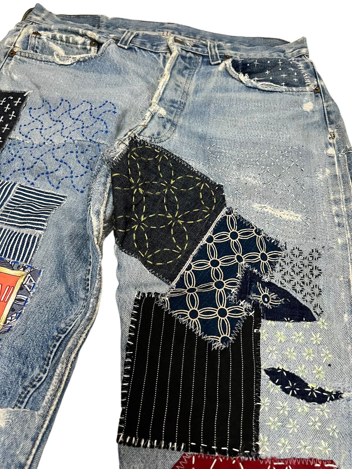 Levi's Reconstruc💥Vintage 70’Levis 501 Rindem Selvedge Sashiko Boro Size US 32 / EU 48 - 6 Thumbnail