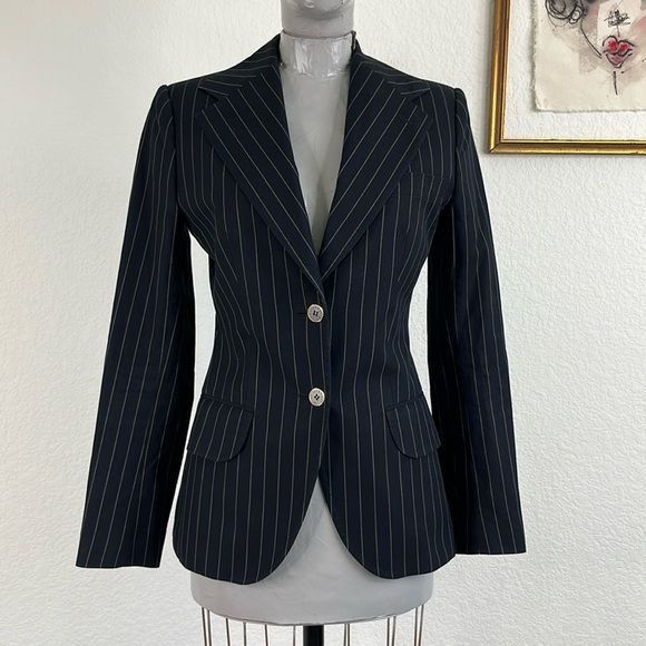 Dolce & Gabbana × Vintage Dolce and Gabbana Pinstriped Cotton Wide Lapel Tailored Blaz Size M / US 6-8 / IT 42-44 - 1 Thumbnail