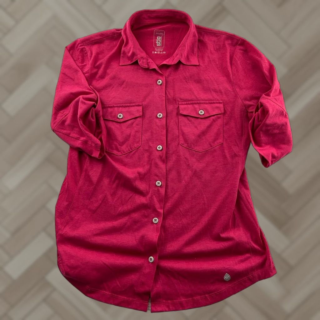 Doublet Stio 3/4 Sleeve Button Front Double Pocket Top Women's M Pink Shirt 3/4 Sleeve Button-Up Pockets Size M / US 6-8 / IT 42-44 - 1 Thumbnail