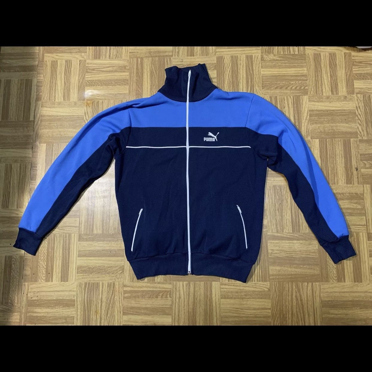 Puma × Vintage 80s Vintage Puma Track Jacket Blue Size 7 Size US L / EU 52-54 / 3 - 3 Thumbnail