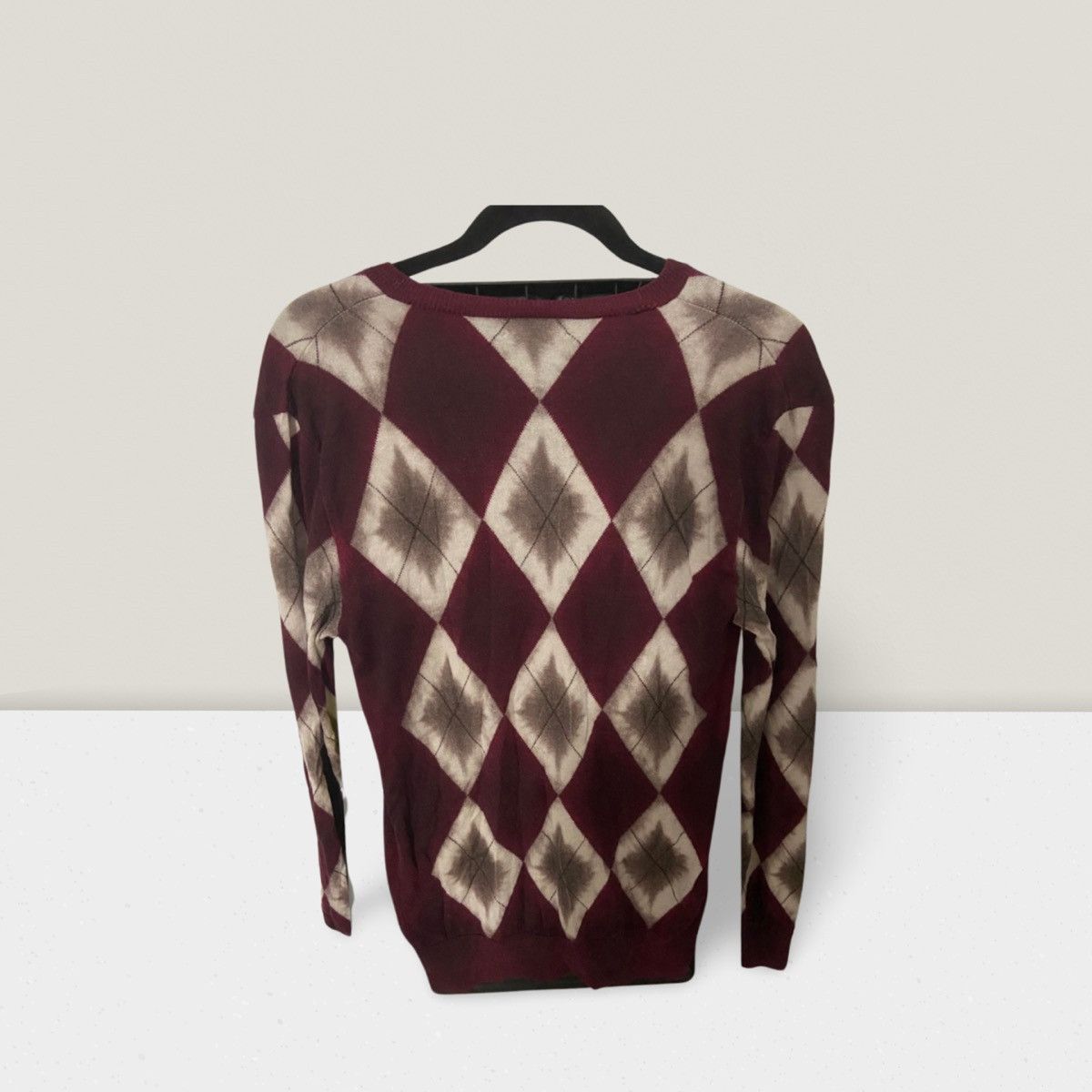 Burberry Sweater Mens Maroon Argyle Long Sleeve V-Neck