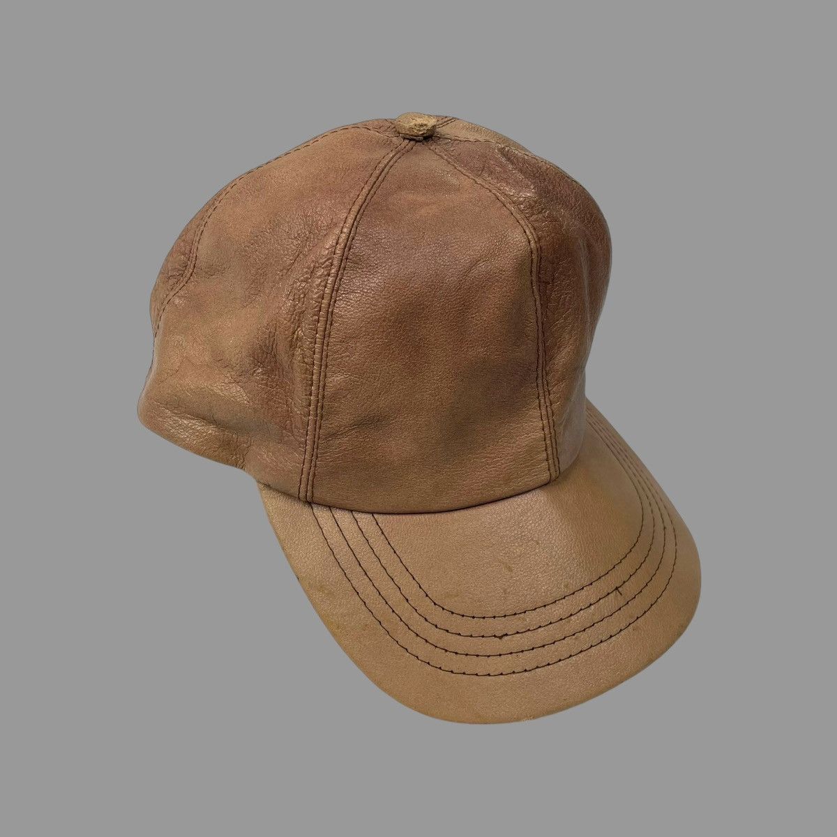 Vintage Vintage 90s tan leather hat Size ONE SIZE - 3 Thumbnail