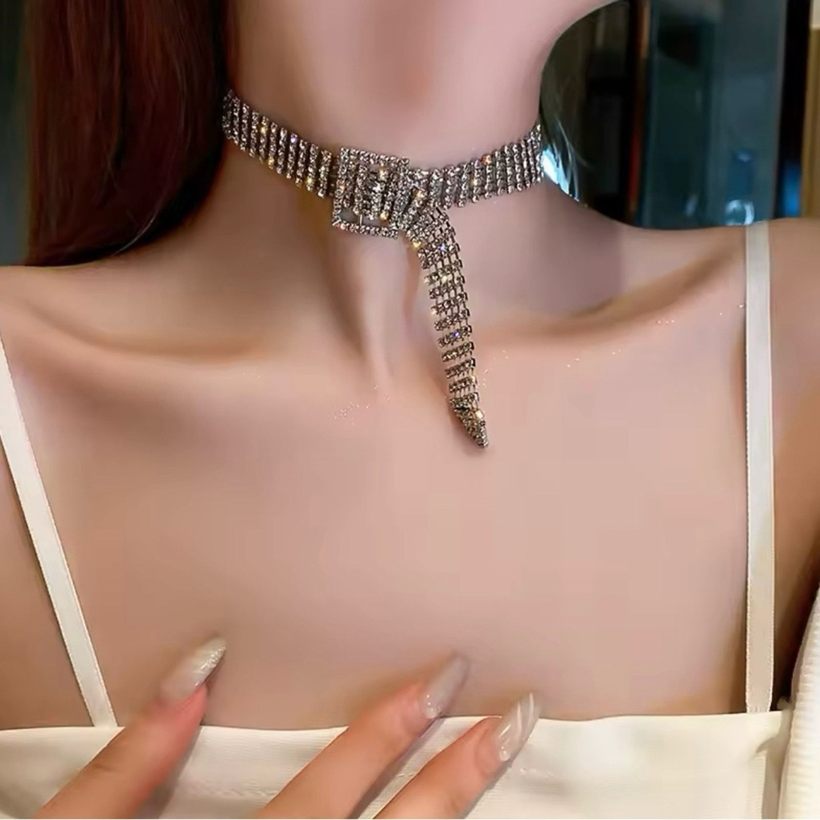 Other Full Rhinestone Choker Necklaces for Women Shiny Silver Size ONE SIZE - 2 Thumbnail