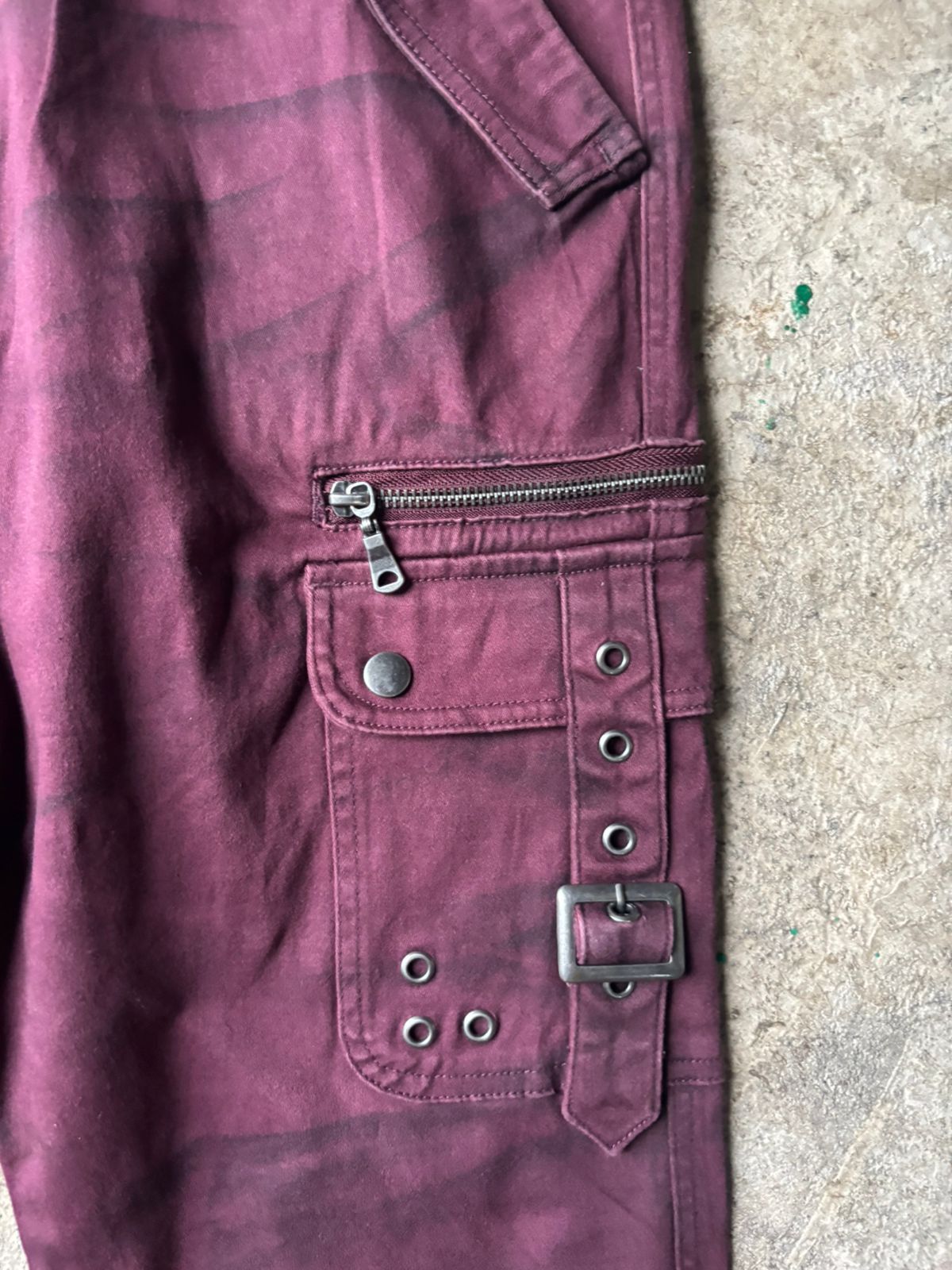 Japanese Brand 2000s Semantic Design Japan Red Wine Washed Cargo Pants Size US 37 - 3 Thumbnail