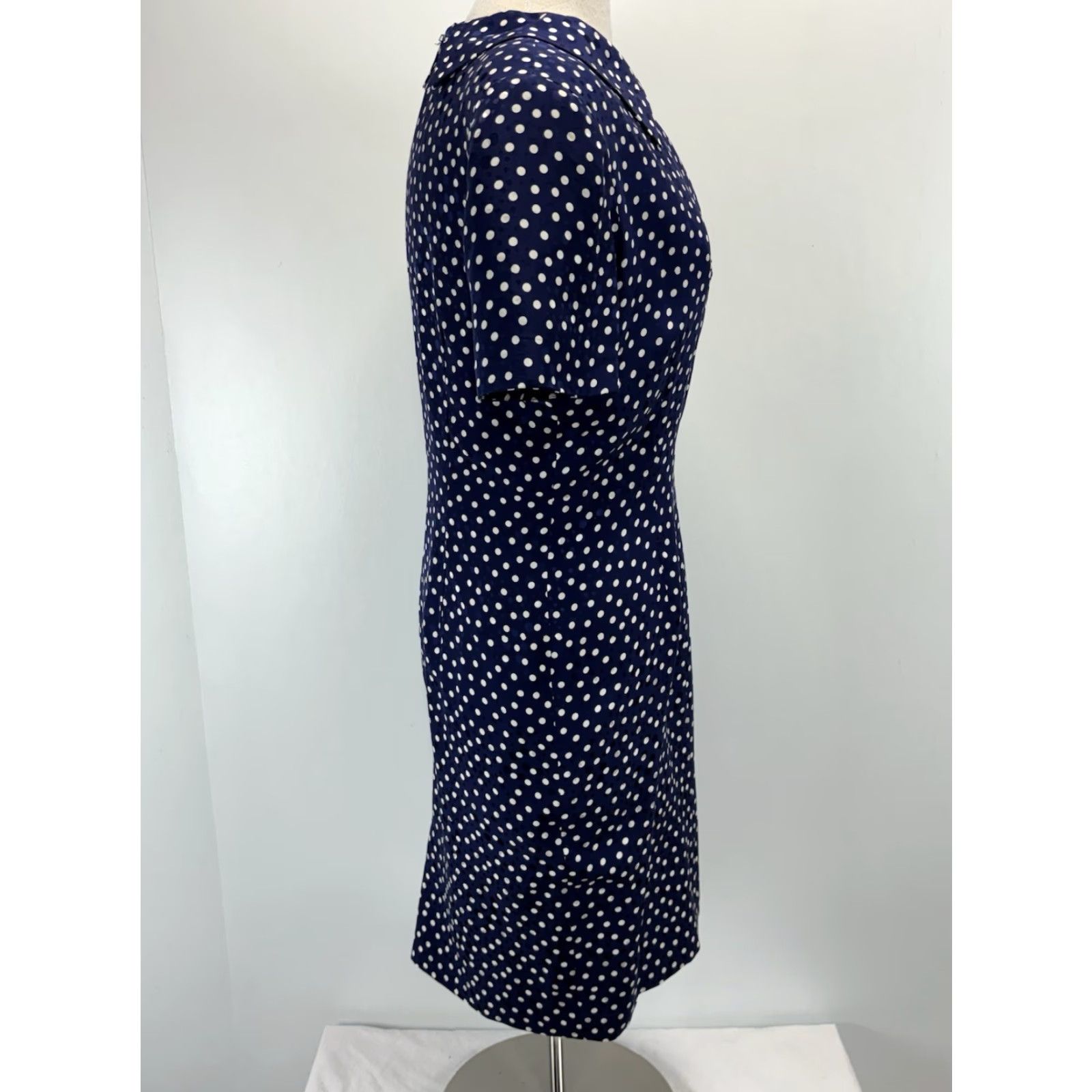 Adrianna Papell VINTAGE Adrianna Papell Silk Sheath Dress Navy White Polka Dot 80s Pinup Sz 8 Women Night Party Cocktail Knee Length Size M / US 6-8 / IT 42-44 - 4 Thumbnail