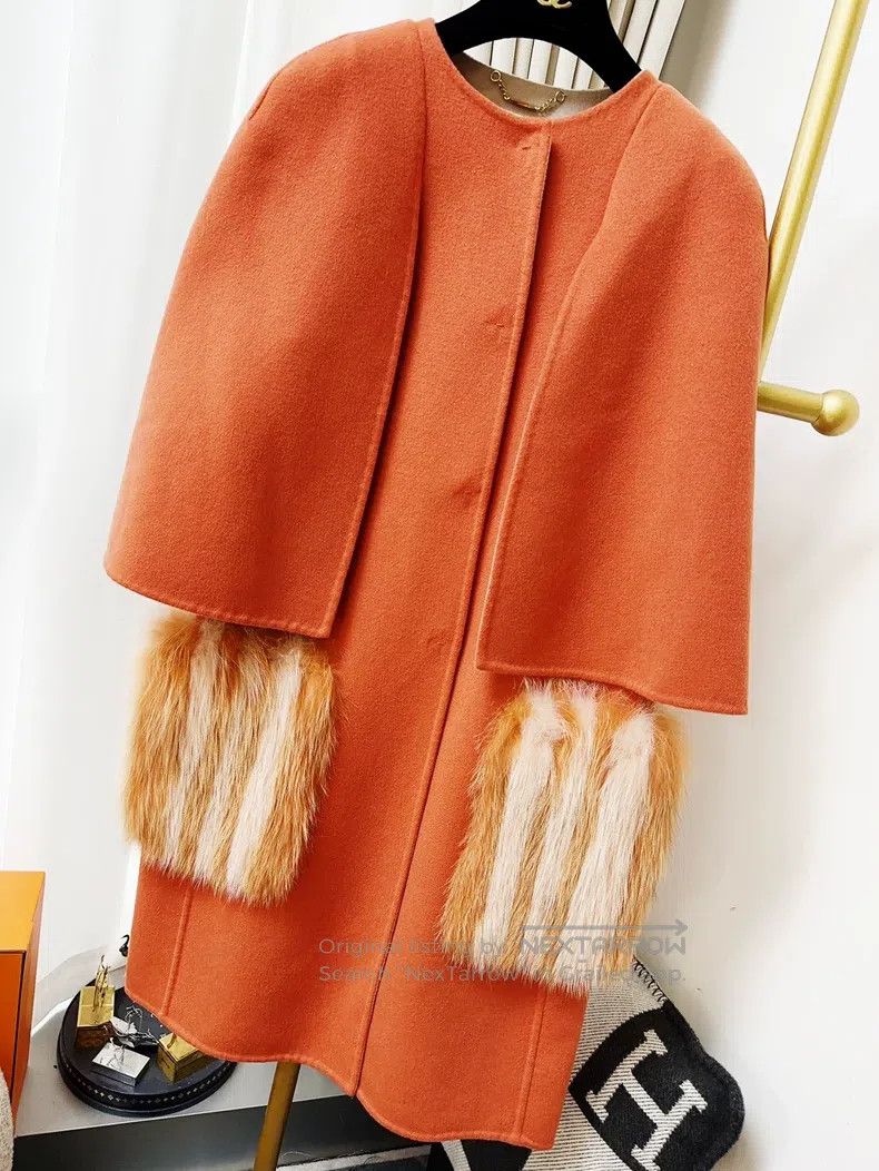 Fendi Fendi Orange Cloak-style Fleece Pocket Long Coat Size XXS / US 00 / IT 34 - 2 Thumbnail