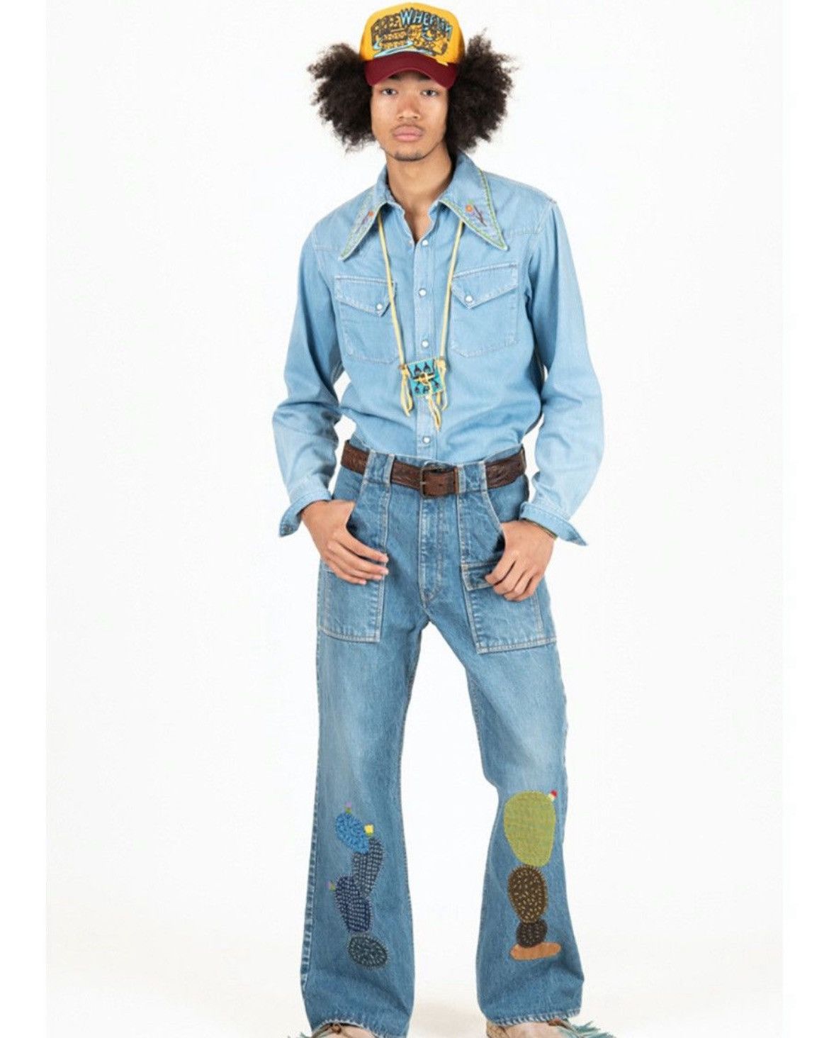 Japanese Brand × Kapital Kapital BUSH Flare Pants (CACTUS Embroidery) - Pro Size US 32 / EU 48 - 3 Thumbnail