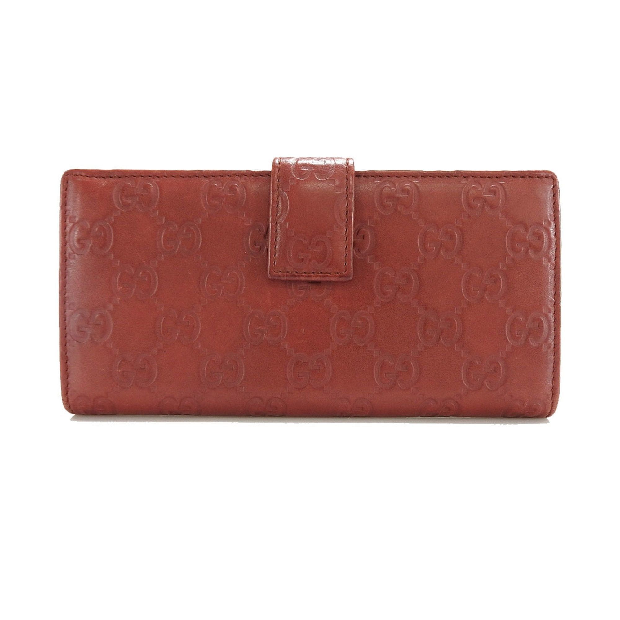 image of Gucci 212104 W Long Wallet Sima GG Leather Bordeaux Red Brown Ladies Card Coin Purse Charm, Women's