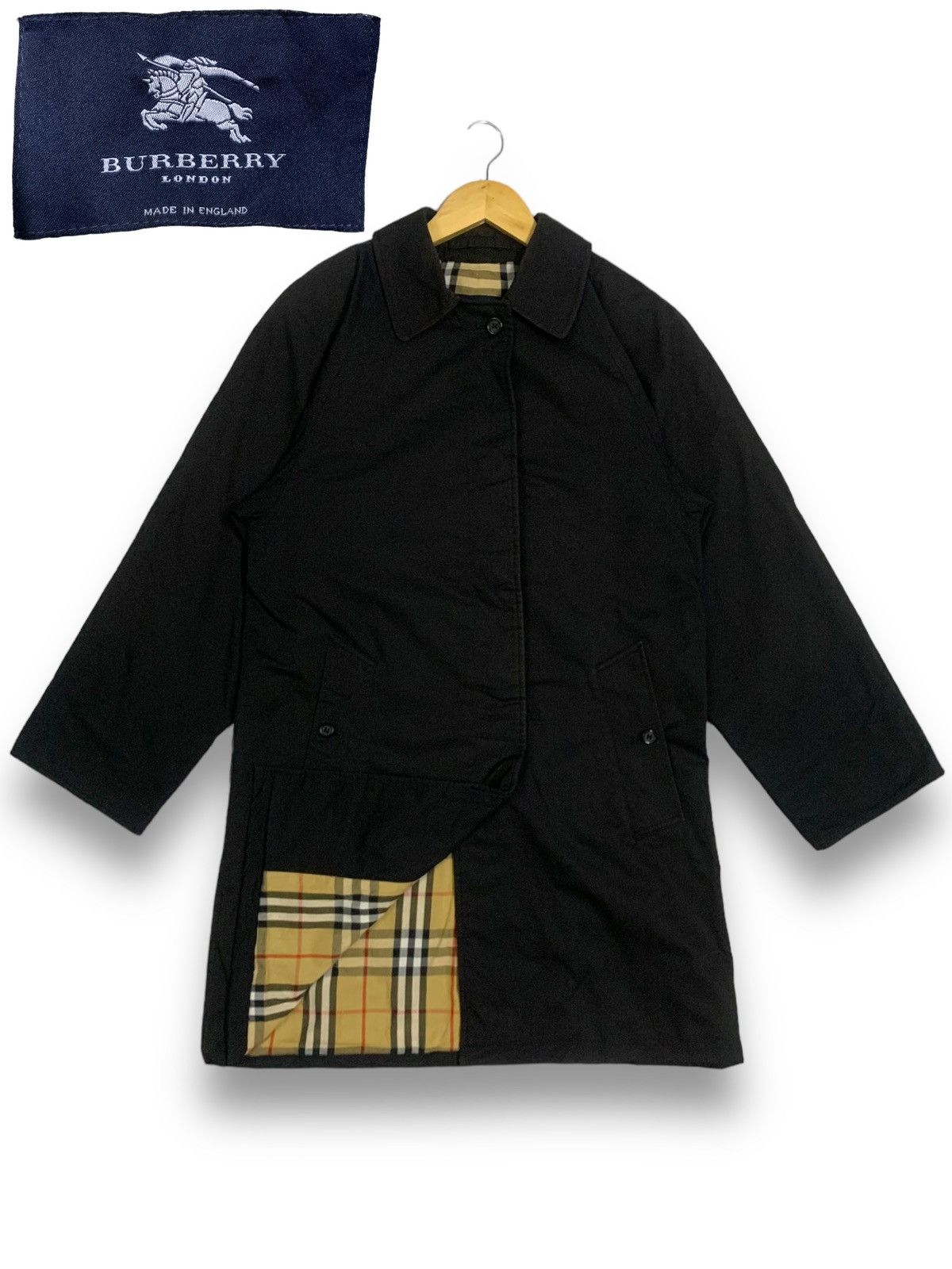 image of Vintage Burberry London Novacheck Lined Parka Long Coat in Black, Men's (Size Small)