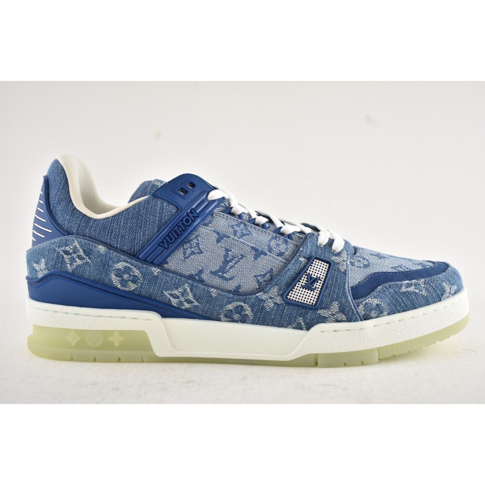 Louis Vuitton Louis Vuitton Blue Denim Monogram LV Logo Low Top Trainer Size US 10 / EU 43 - 2 Thumbnail