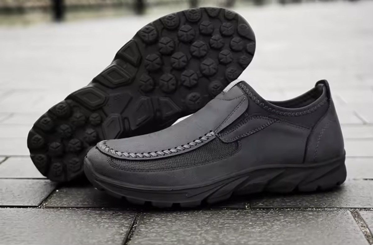 Faux Leather Slip-On Loafers - Breathable Tech Walking Shoes