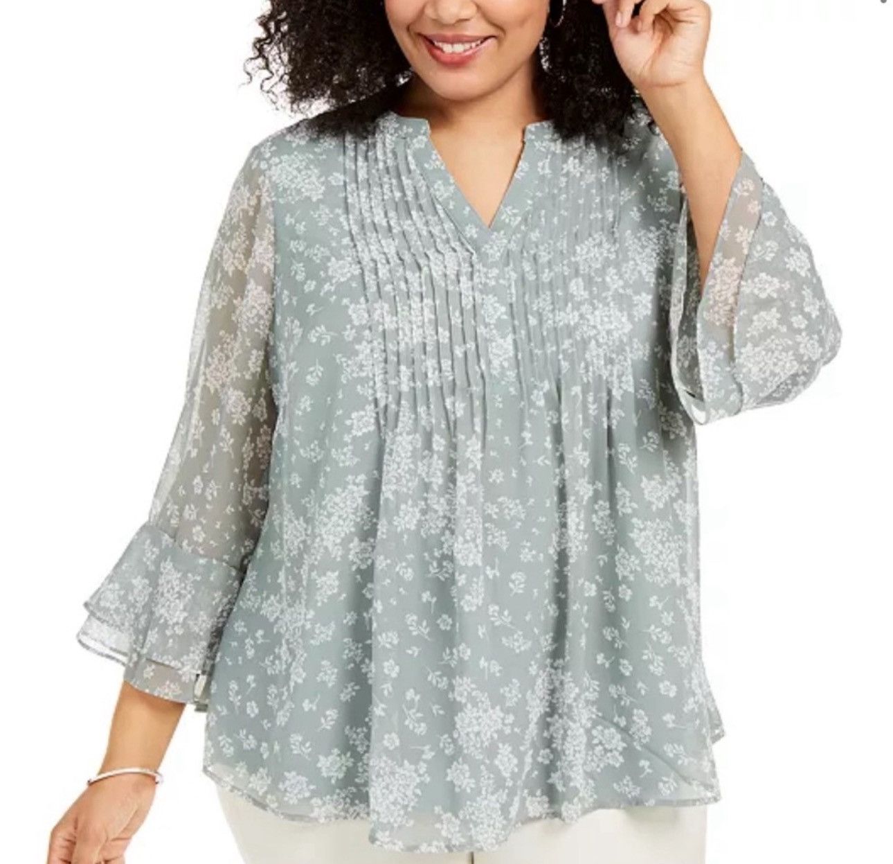 Charter Club Charter Club Sage Floral Pintuck Women's Blouse Size Small Size S / US 4 / IT 40 - 7 Thumbnail