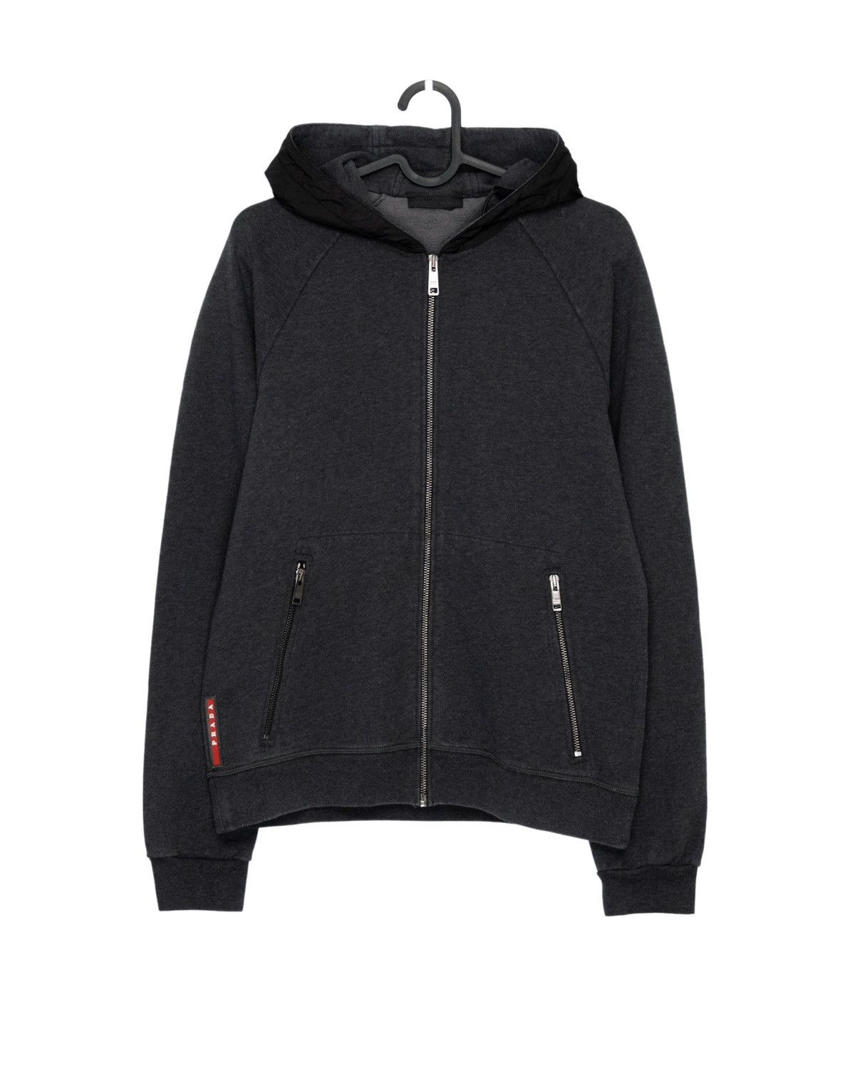 Prada Mens Black Cotton Re Nylon Logo Full Zip Hoodie Size M