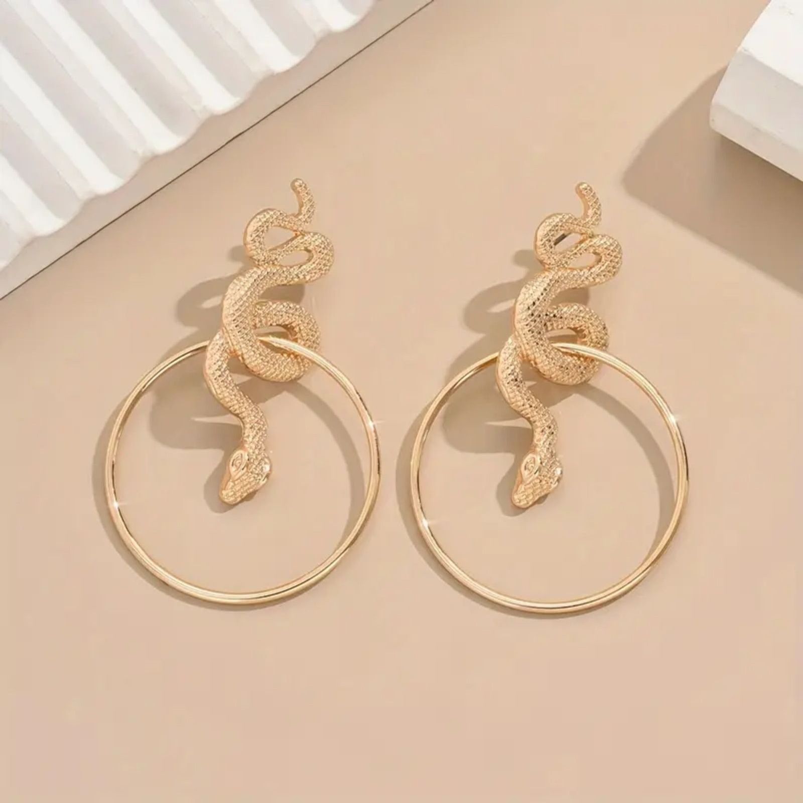 Other Gold Snake Hoop Earrings – Textured Serpent Statement Size ONE SIZE - 2 Thumbnail