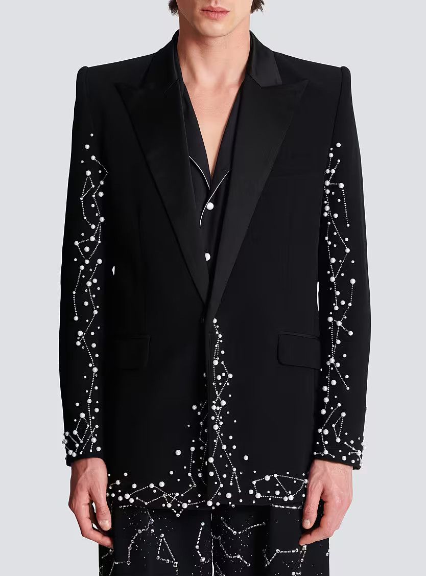 Balmain o1s1wg110126 1 Button Jacket With Embroidery in Black Size US XL / EU 56 / 4 - 4 Thumbnail