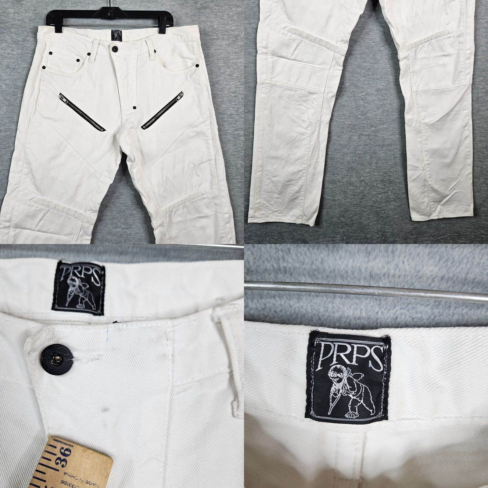 Prps PRPS Jeans Men White Mid-Rise Five Pocket Zippered Front Biker Sz 36 Stained Size US 36 / EU 52 - 8 Thumbnail
